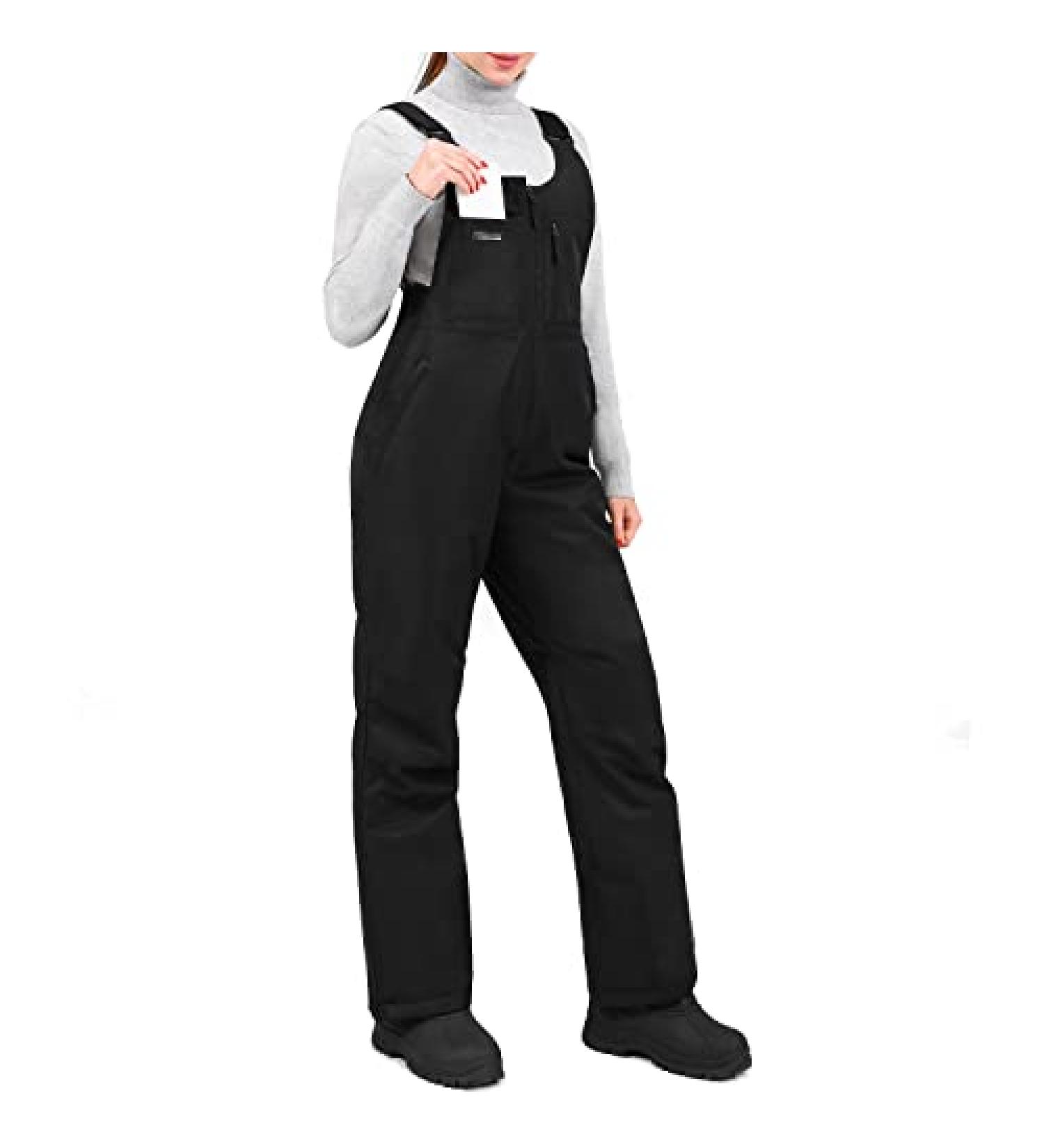 Sportneer Women's Insulated Snow Bibs with Front Pockets - Black Ski Overalls (Regular/Large) - Buy Online on GoSupps.com