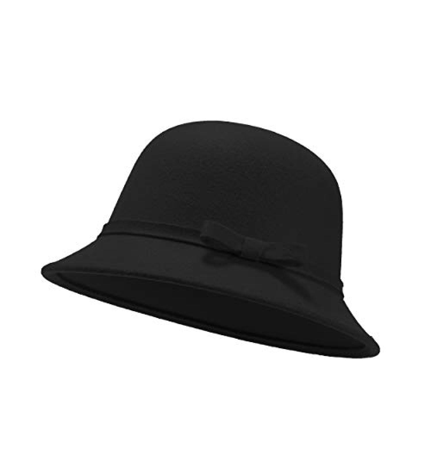 Women's Vintage Black Felt Bucket Hat with Adjustable Bowknot - Suede Wool Bowler Style - Buy Online on GoSupps.com