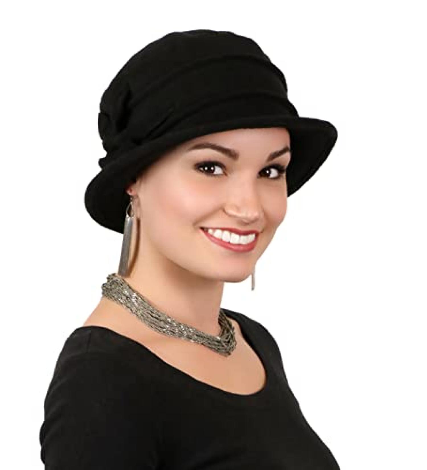 Fleece Flower Cloche Hat for Women - Black | Cancer Headwear Chemo Ladies Head Coverings - Buy Online on GoSupps.com