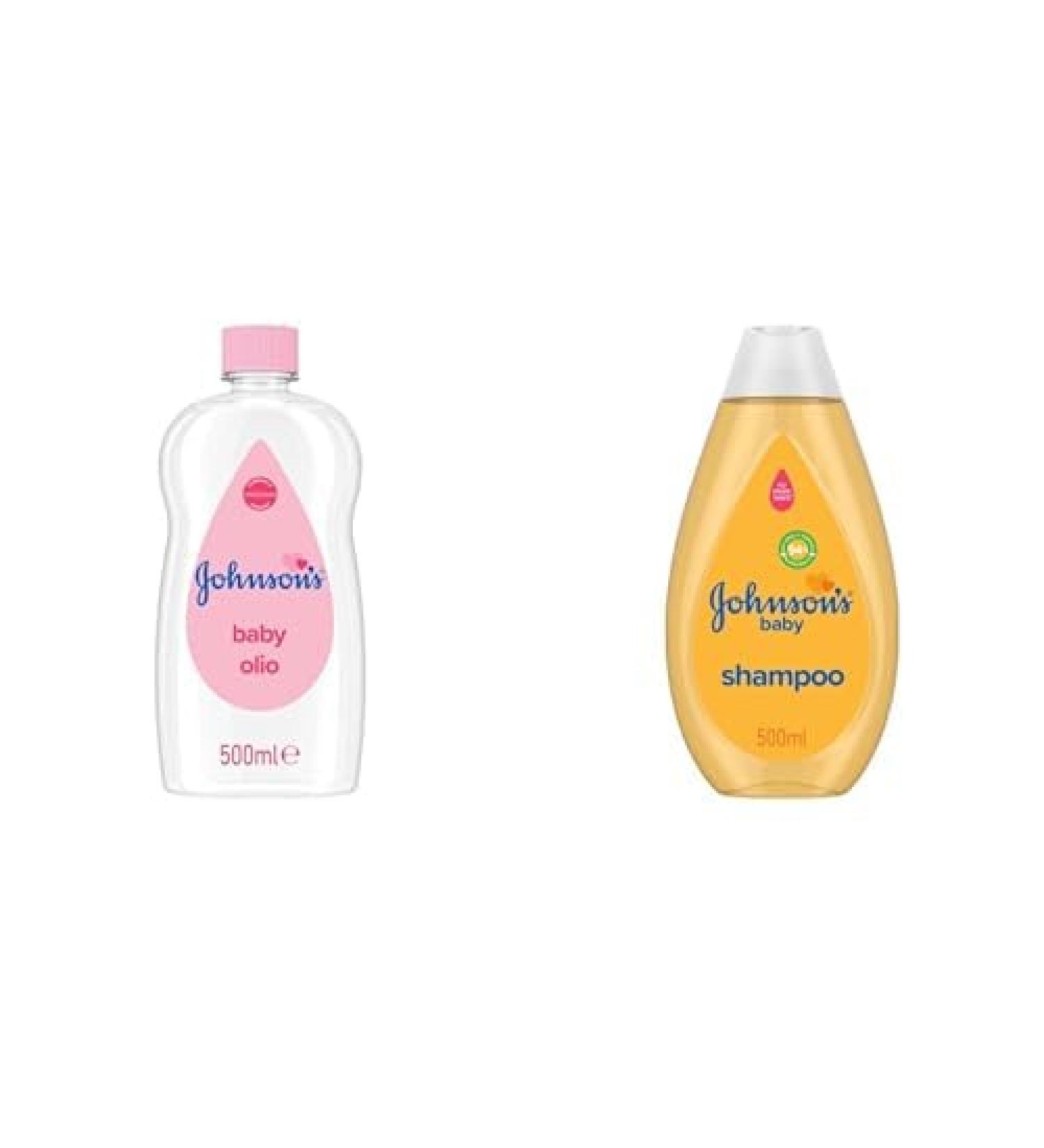 Johnson's Baby Huile pour b b (500 mL) soin quotidien hydratation + Shampoing (500 mL) cheveux et cuir chevelu sains - Douceur cliniquement prouv e et formule sans colorants
