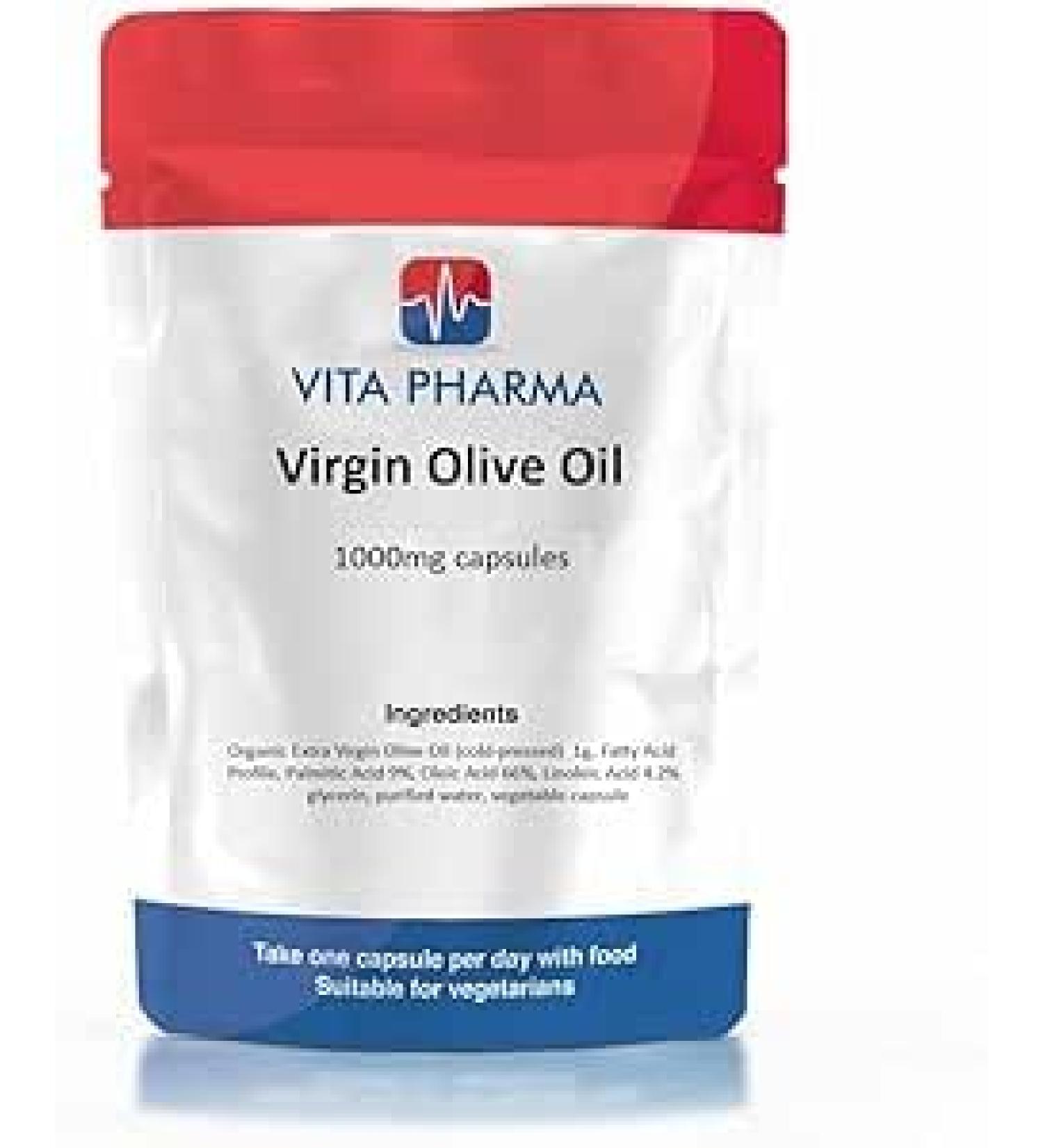 Virgin Olive Oil 1000mg 120 Capsules. by vita pharma Produced in The UK Suitable for Vegetarians