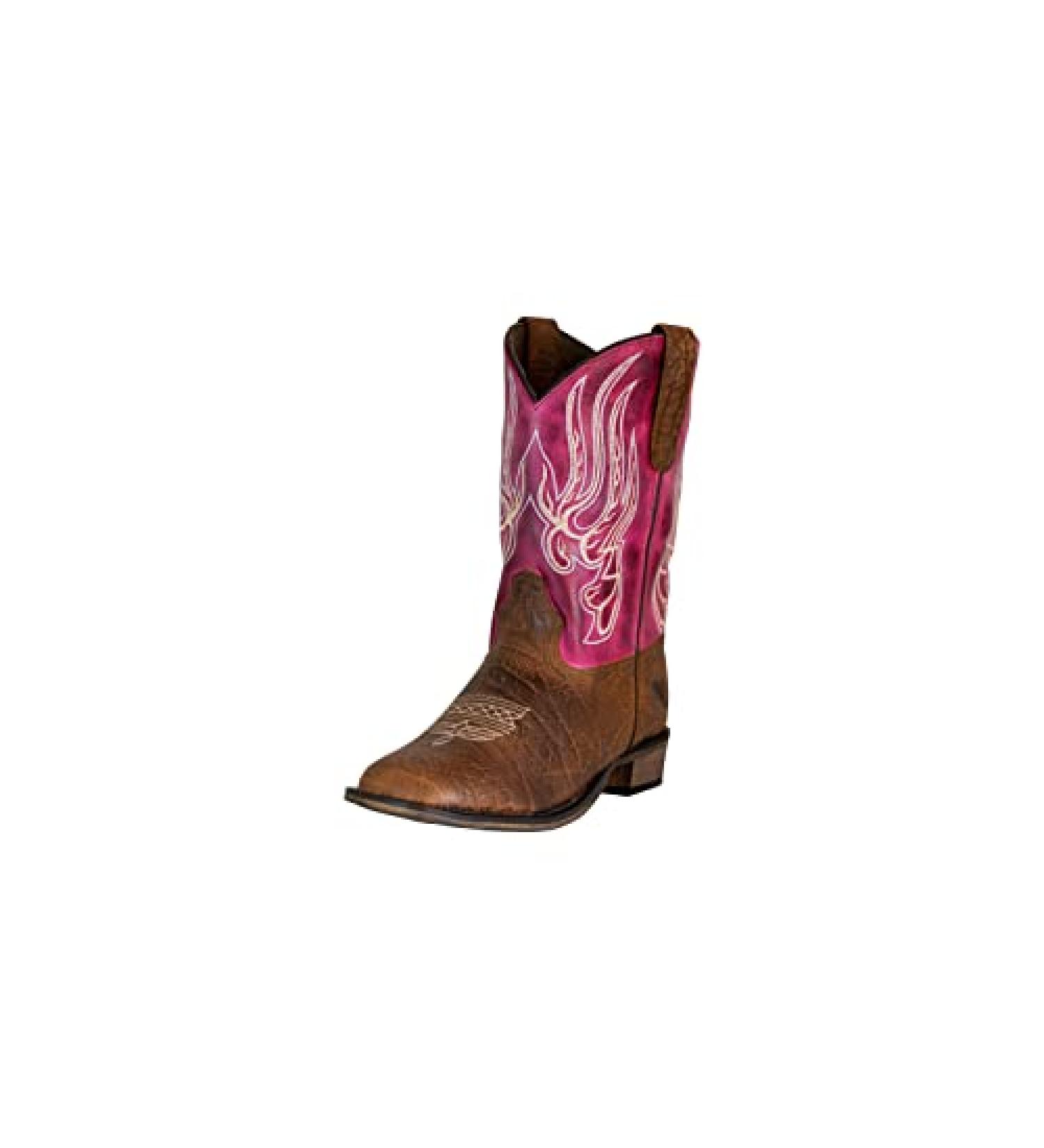 TuffRider Youth Arches Flame Embroidered Pink Square Toe Western Boots - Size 5, Brown - Buy Online on GoSupps.com