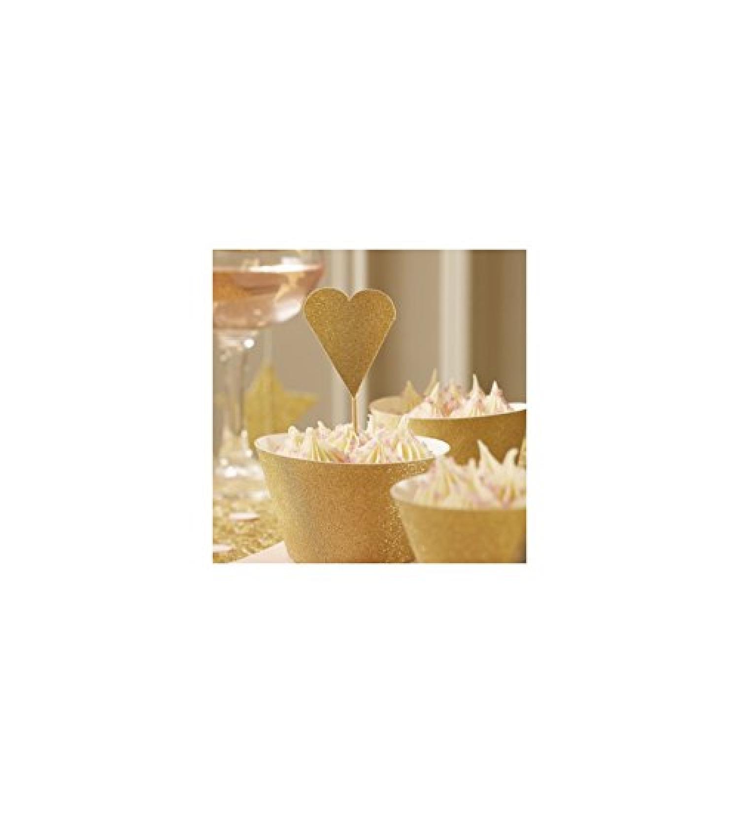 Ginger Ray Gold Sparkle Glitter Wedding/Party Heart Cupcake Topper Decorations - Pastel Perfection