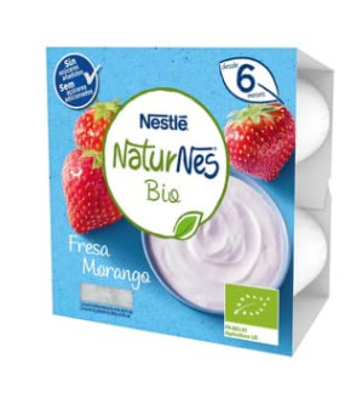 LOGAN "Strawberry flavored dairy dessert from 6 months NESTL Naturnes organic 4 x 90 g."