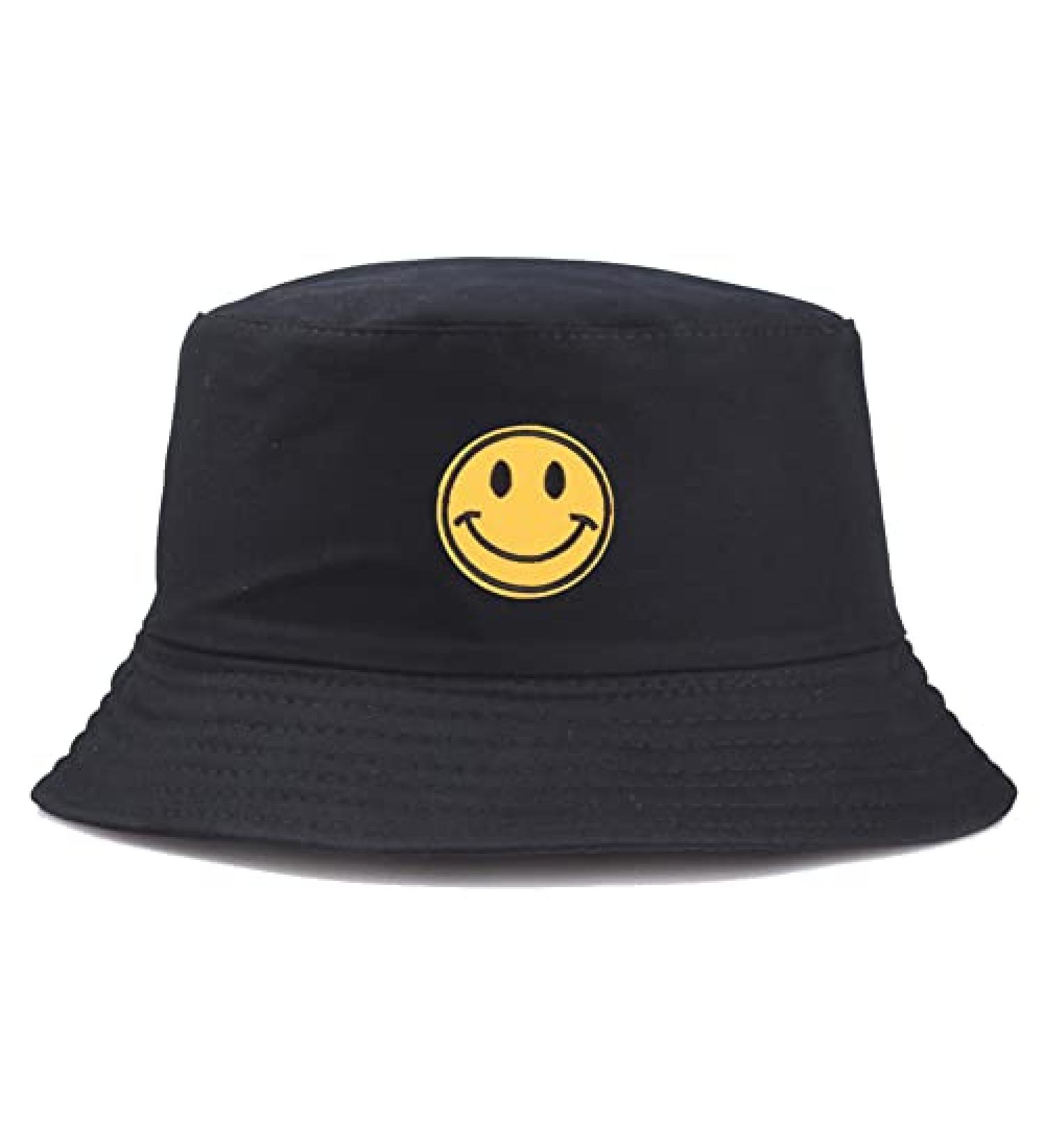 Anroll Unisex Smiling Face Embroidered Bucket Hat | Black Sun Hat for Men and Women - Buy Online on GoSupps.com