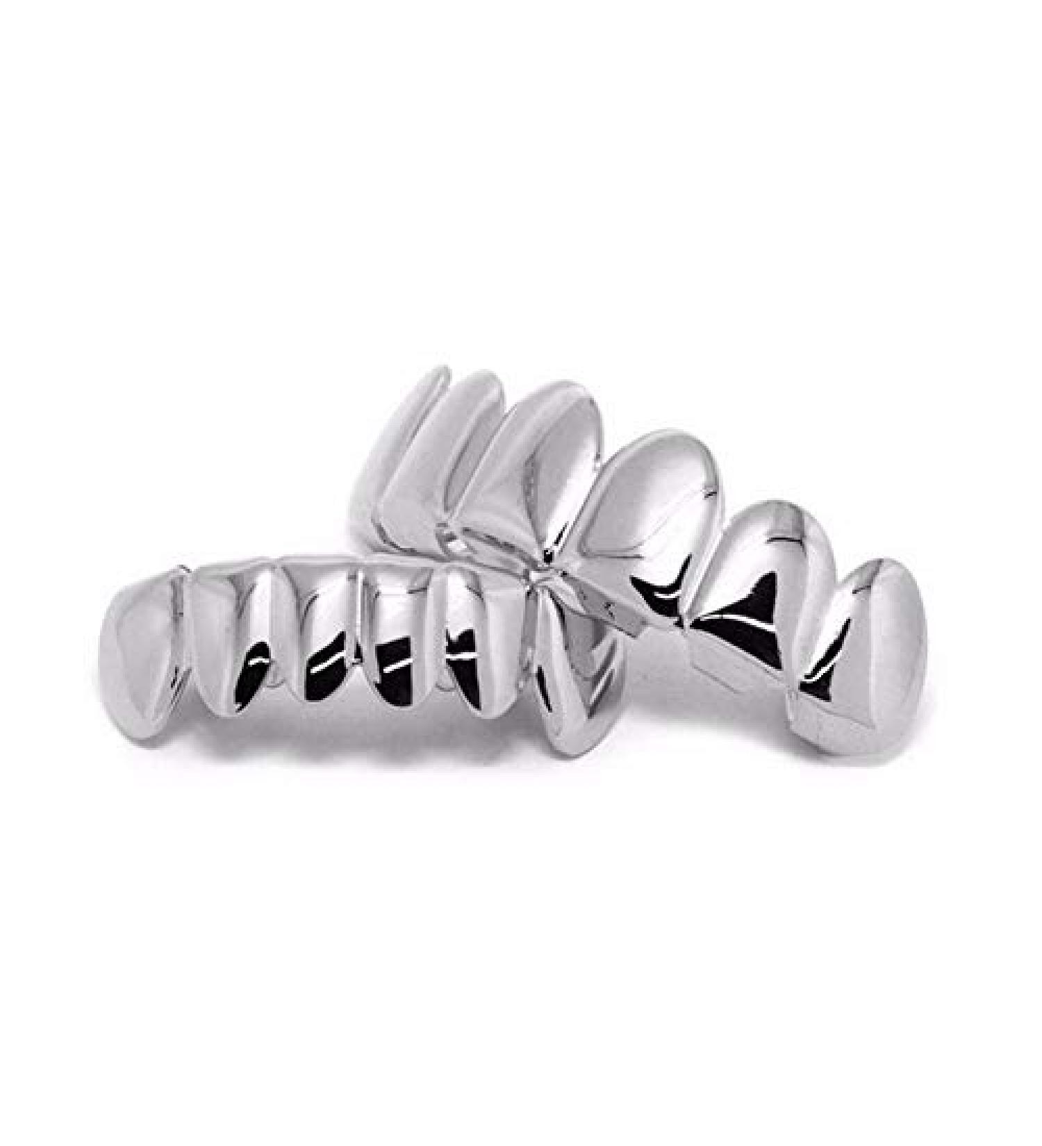 Shop-Story Hip Hop Grillz Tooth Set - Top & Bottom Universal Size - Easy Attach Silver Plastic - International Shipping Available - Buy Online on GoSupps.com