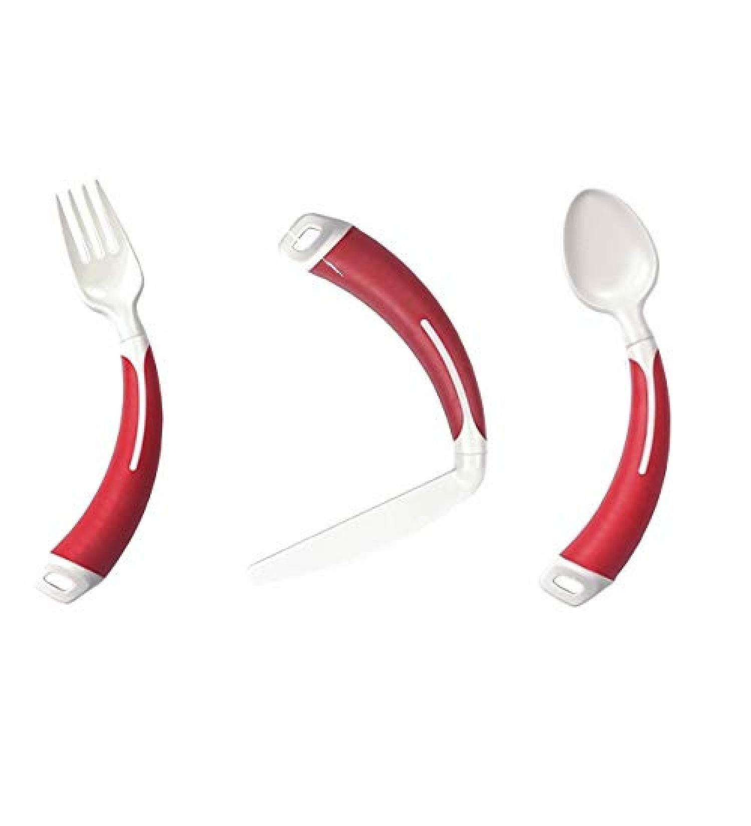 Curved Cutlery - Adult Eating Aid - Full Set of Light Weight Angled Cutlery (Right Hand Red) Right Hand Red