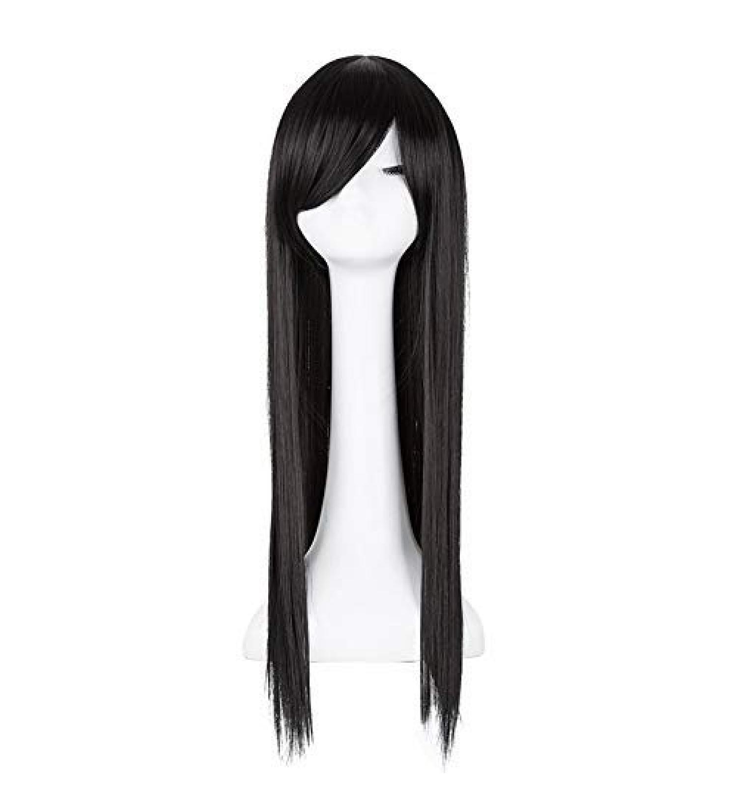 Lfmdjf Synthetic Wigs Heat Resistant Long Straight Dark Brown Inclined Women Halloween Costume Hairpieces 28inches Brown Natural Black