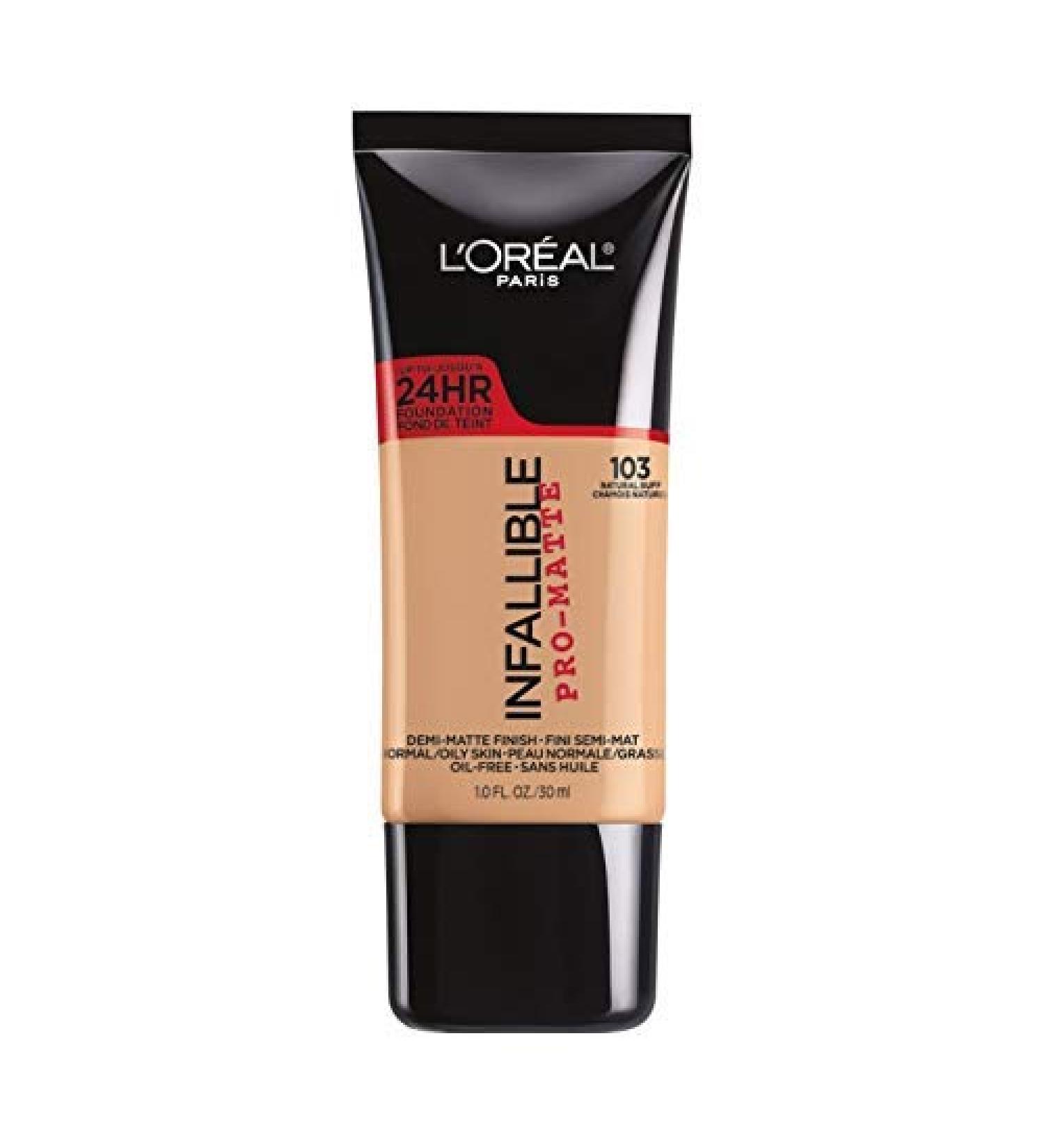 L'Oreal Paris Infallible Pro-Matte Foundation Natural Buff 103 1 oz (Pack of 2)