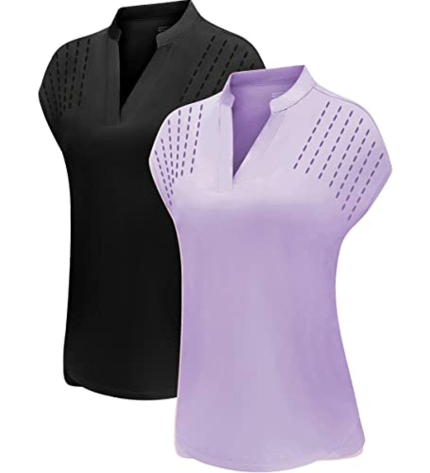 DOTIN Women's 2 Pack Golf Polo Shirts - Black & Purple - 3X-Large - Buy Online on GoSupps.com