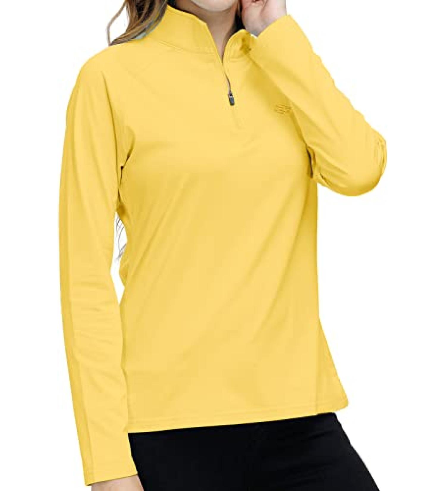 Long Sleeve Women's Golf Polo Shirt - Stand Up Collar, Thermal Fleece, Large Yellow - Buy Online on GoSupps.com