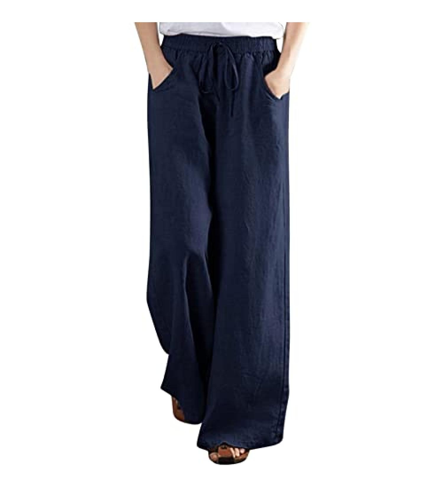 Gufesf Women's Casual Cotton Linen Palazzo Pants - Dark Blue X-Large - Buy Online on GoSupps.com