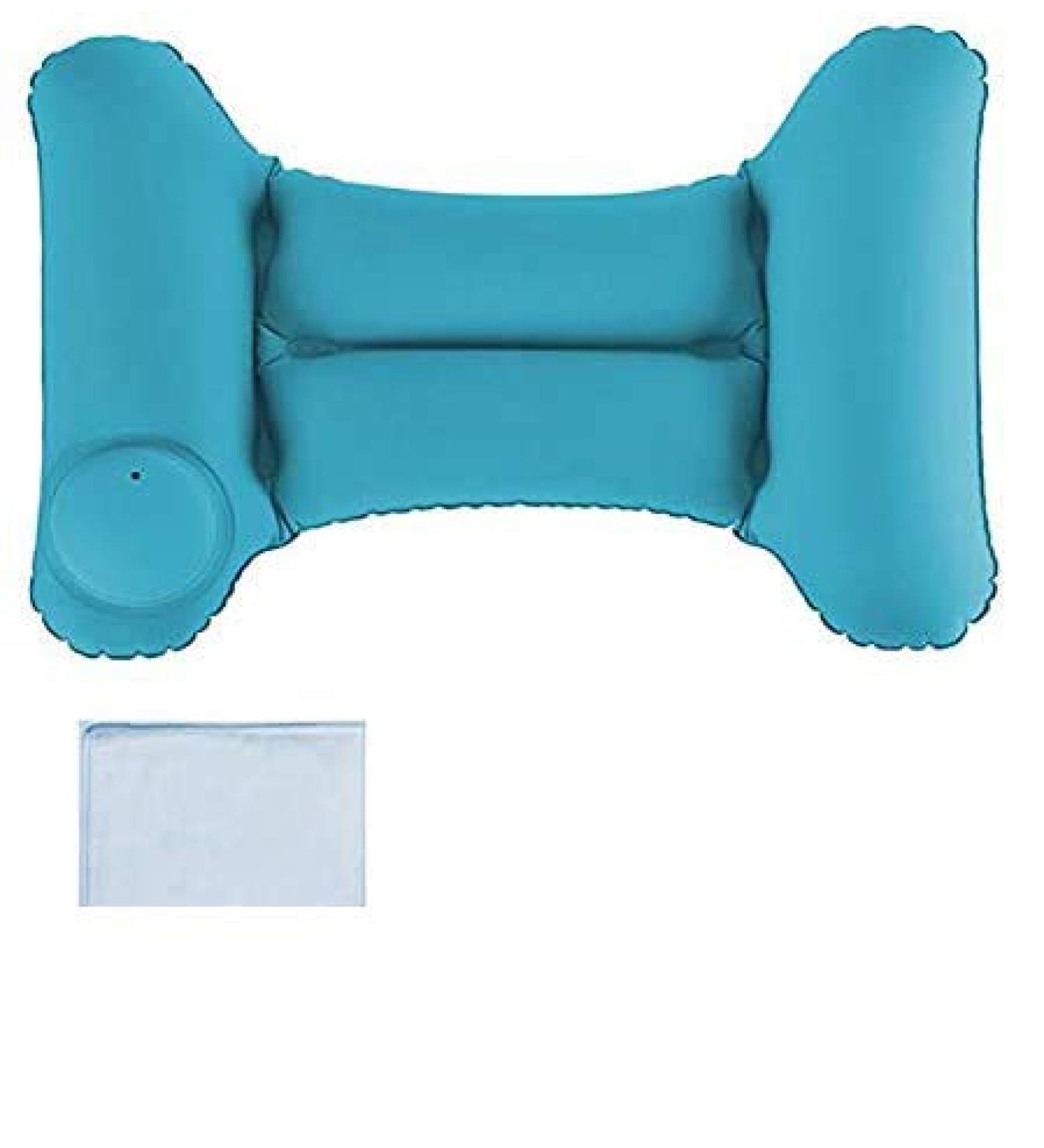 Inflatable Back Lumbar Support Pillow with Manual Pump & Soft Lining - Blue + Microfiber Cloth | Comfort & Relief for Travel - Buy Online on GoSupps.com