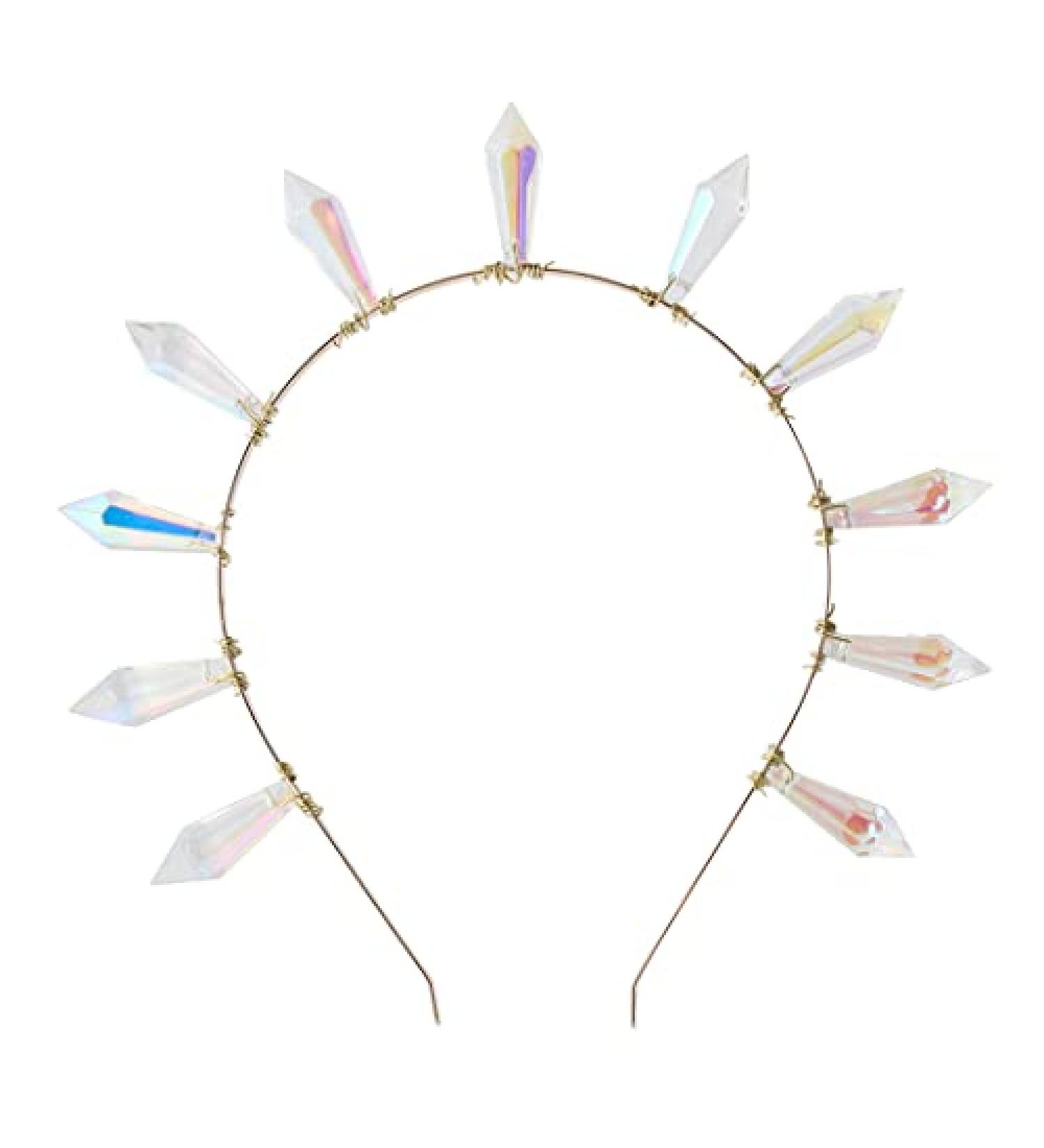 Gold Clear AB Crystal Prism Spiked Halo Crown Headpiece | Handmade Hair Accessory for Women - Buy Online on GoSupps.com