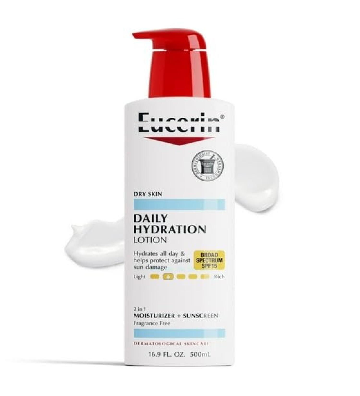Eucerin Daily Hydration Body Lotion SPF 15 - 16.9 Fl Oz | Moisturizer for Hydrated Skin | International Shipping Available - Buy Online on GoSupps.com
