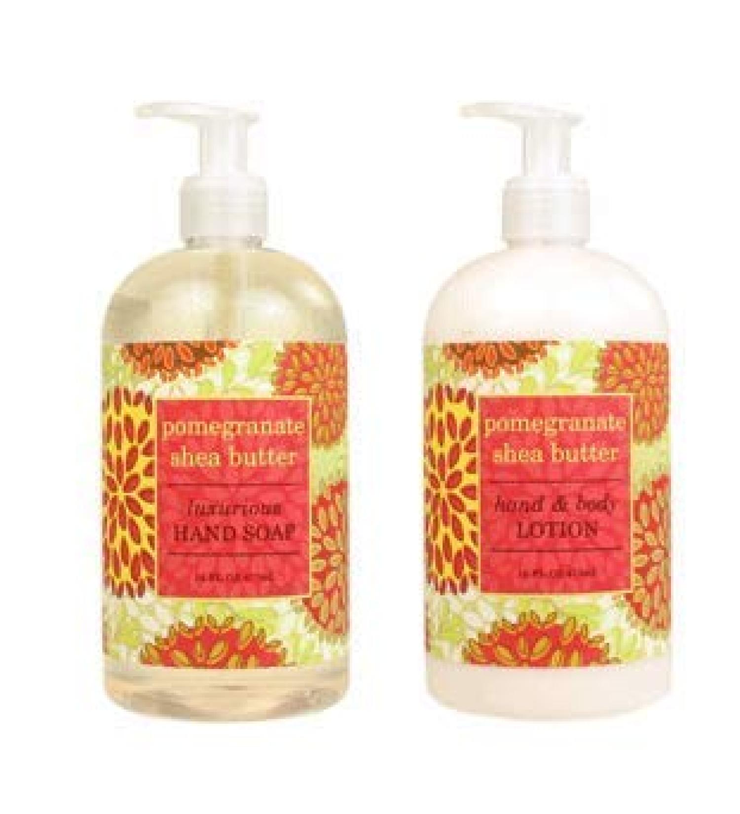 Greenwich Bay Trading Company Botanical Collection Bundle: Pomegranate Shea Butter - 16 Ounce Shea Butter Lotion & 16 Ounce Hand Soap