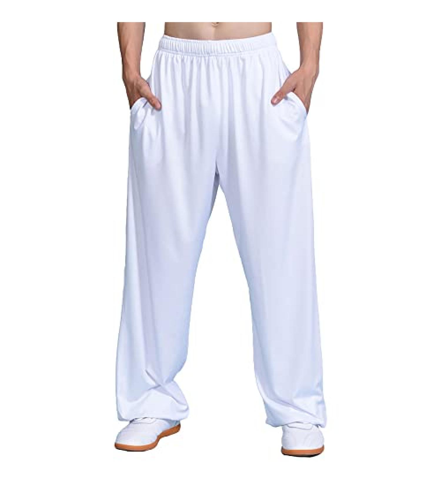 ZooBoo Unisex Tai Chi Pants for Men & Women - Martial Arts Kung Fu Loose Yoga Trousers in Large White - Buy Online on GoSupps.com