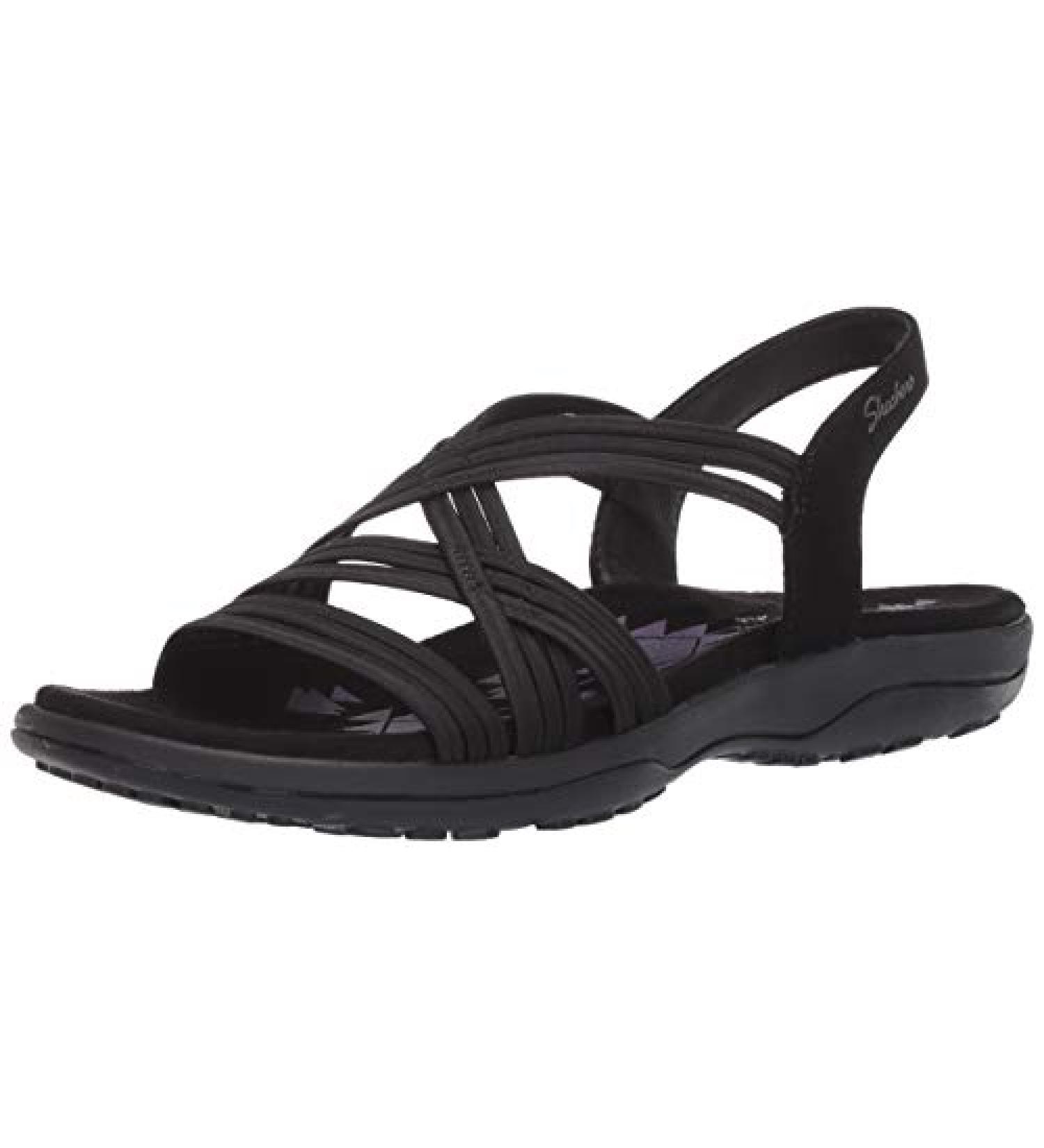 Skechers Women's Reggae Slim Simply Stretch Sandal | Black | Size 8 - Buy Online on GoSupps.com