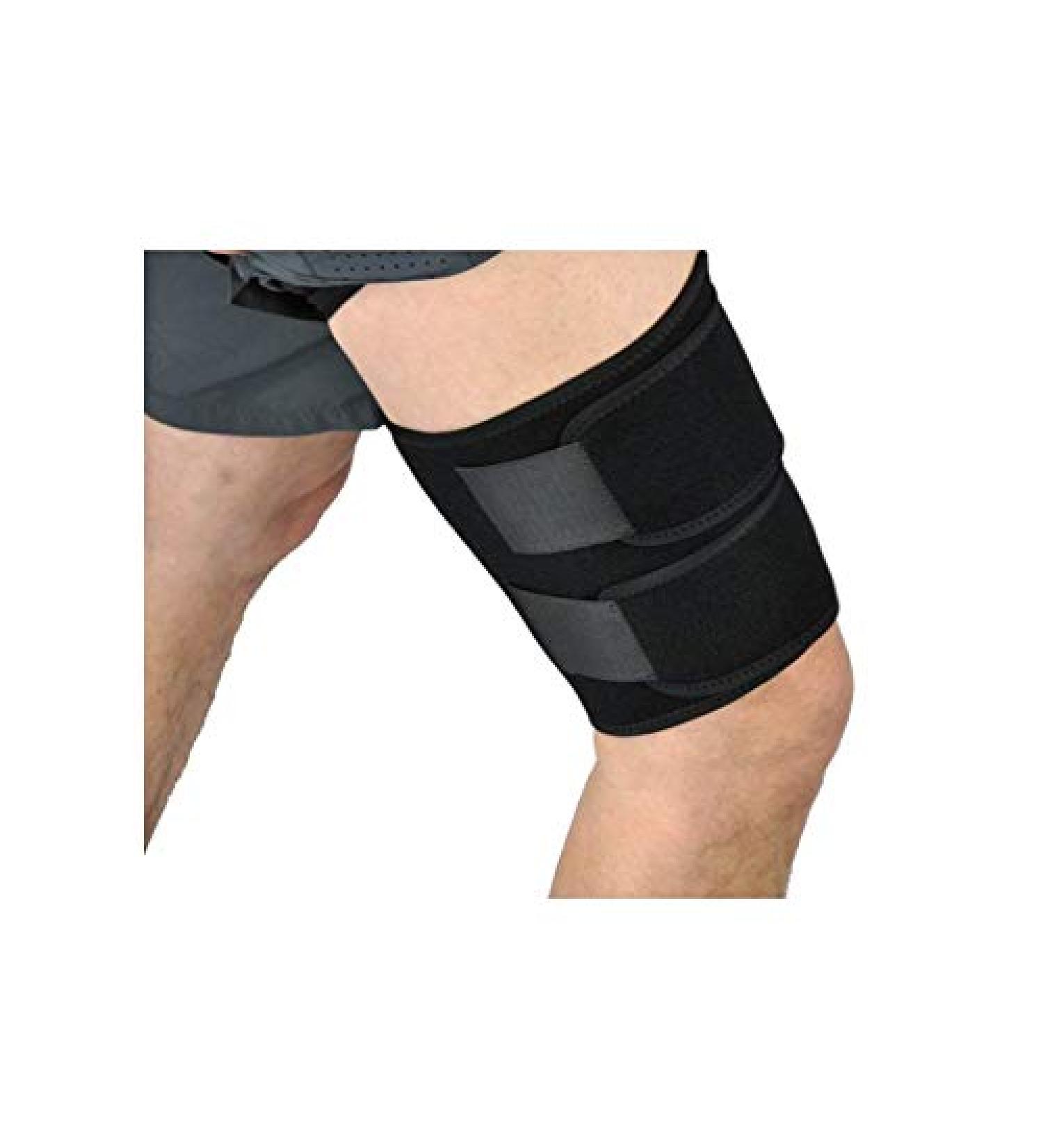 Thigh Hamstring Support Compression Brace - Adjustable Neoprene Sports Leg Sleeve for Injury Rehab | Running Gym Fitness Football - Black 1 Pack - Buy Online on GoSupps.com