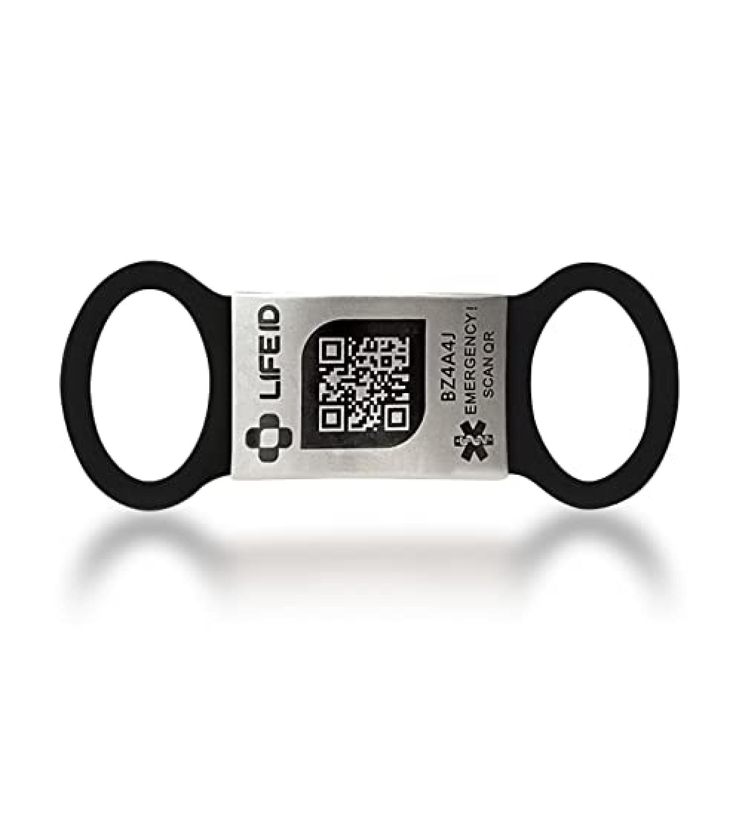 LIFE ID Helper Medical ID | Editable Silicone Tag | 3 x 0.5 inches | Fits Any Watch Band | Black Stainless Face - Buy Online on GoSupps.com