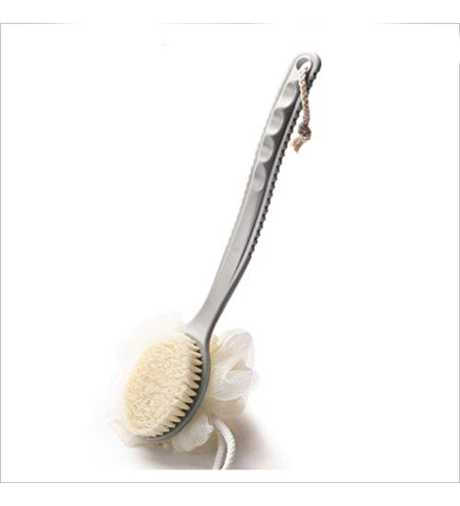 2-In-1 Bath Shower Body Brush with Bristles and Loofah Back Scrubber Skin Exfoliating Massage (Grey)