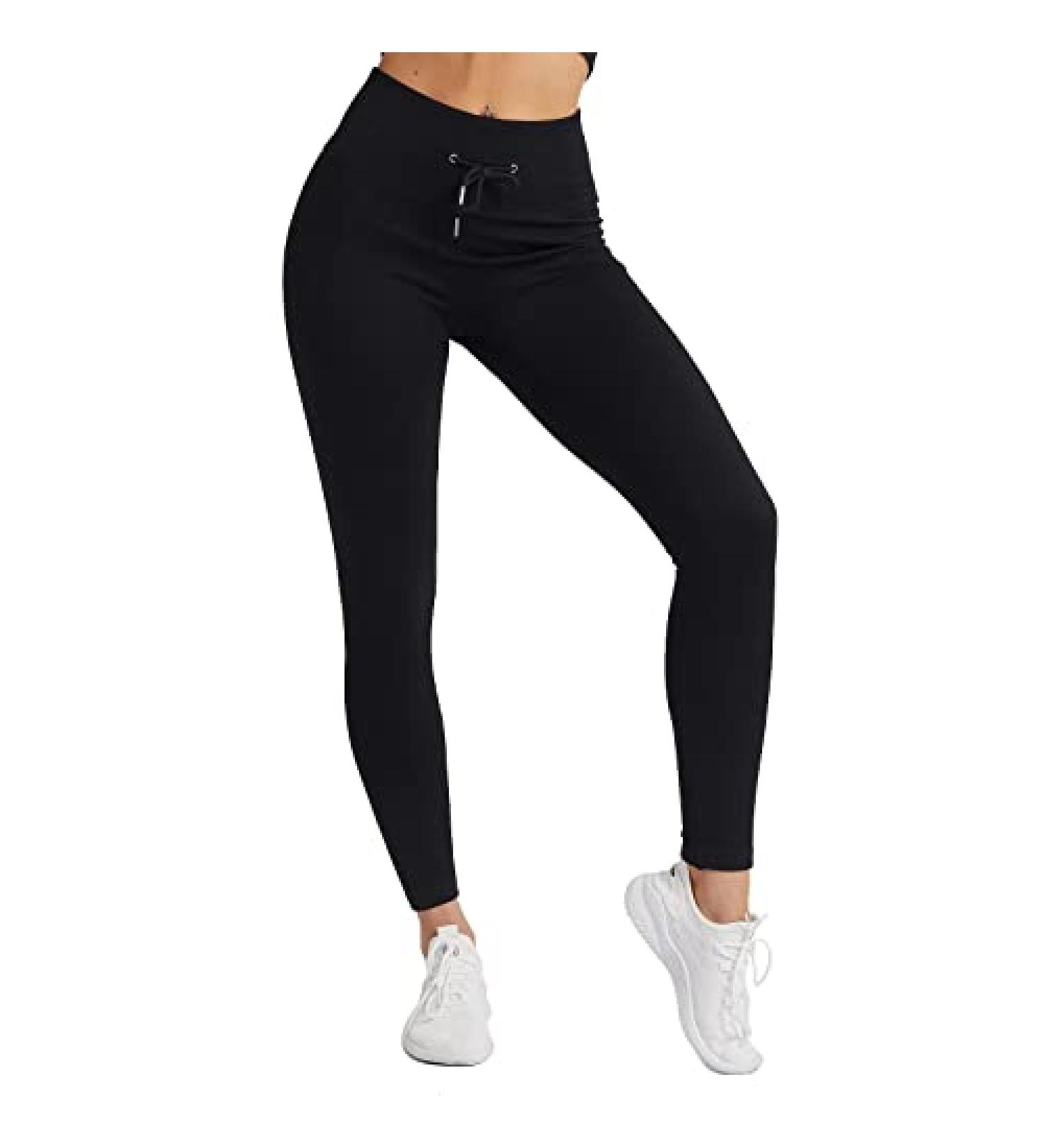 BIUBRA Black Seamless Ribbed Drawstring Leggings | High Waisted Butt Lifting Yoga Pants - Buy Online on GoSupps.com