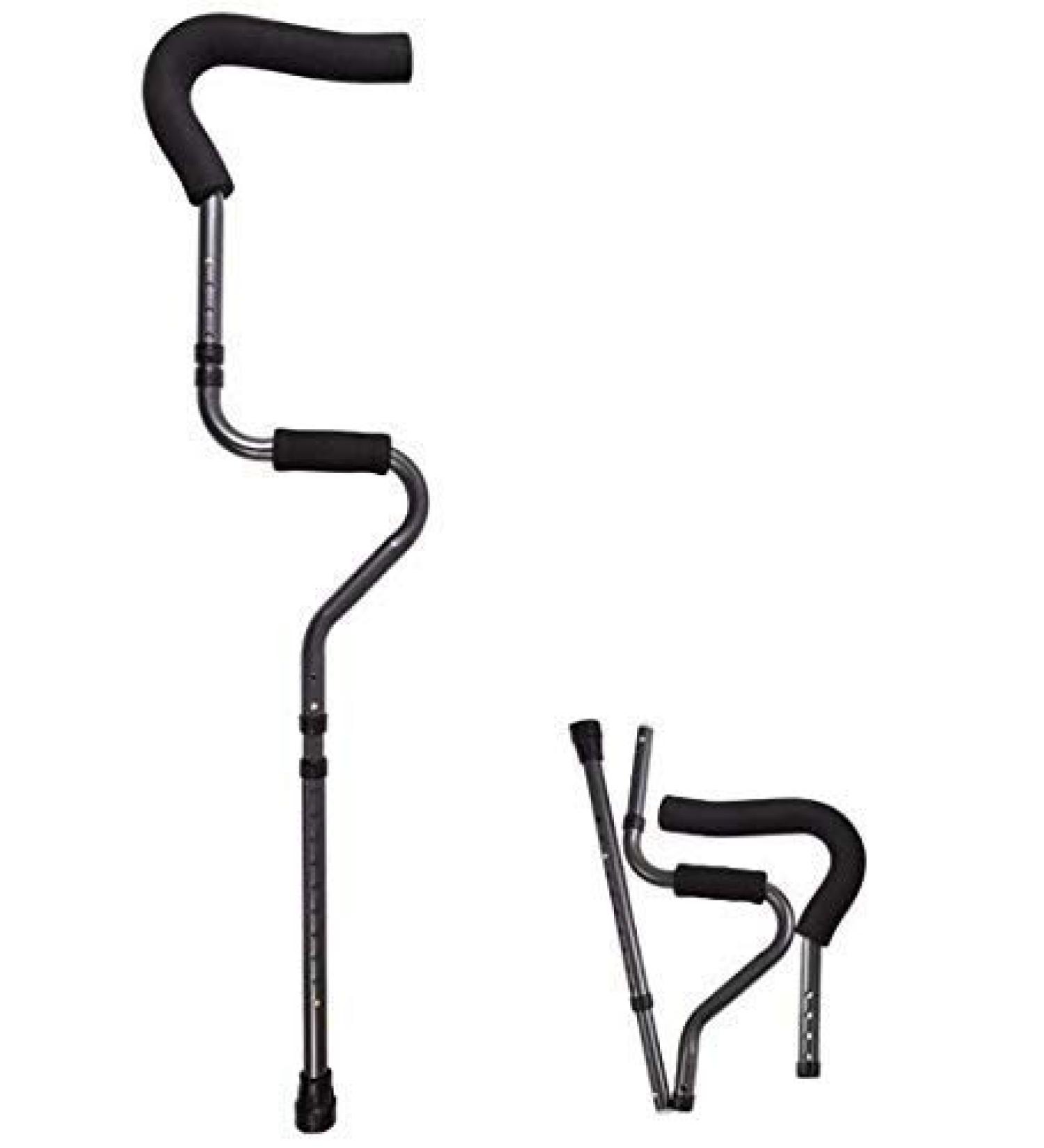 Ez2care Adjustable Folding Crutch - Metallic Grey, Universal Size 5'2 - 6'2 - Comfortable Ergonomic Design, Travel-friendly, Pack of 1 - Buy Online on GoSupps.com