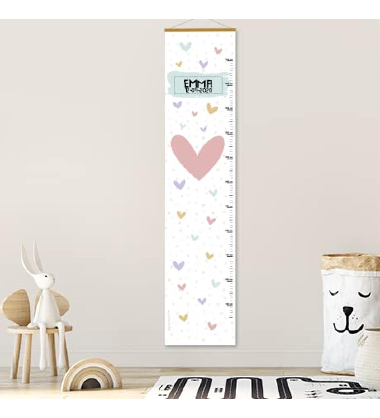 Well marked - Personalized height chart for children - with the child's name and date of birth. (Hearts)