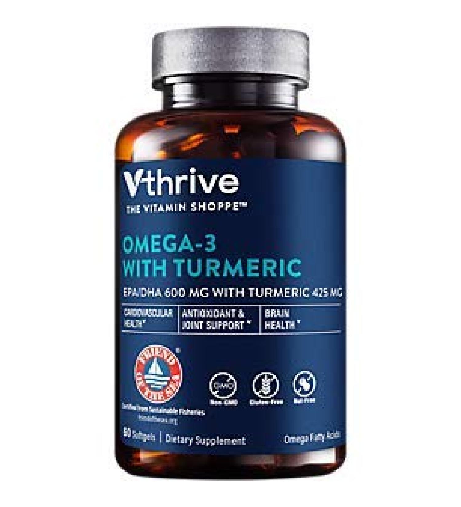 Omega-3 with Turmeric Softgels - EPA/DHA 600mg + Turmeric 424mg (60 Count) - Buy Online on GoSupps.com