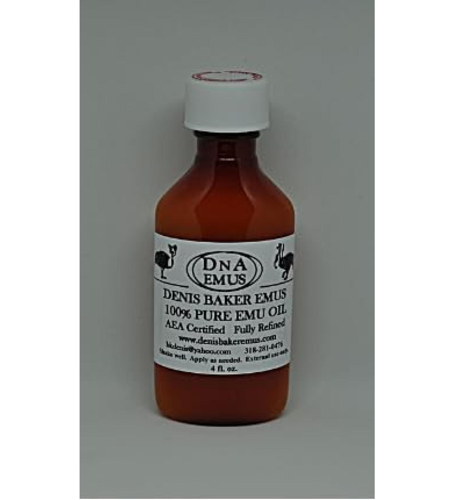 Denis Baker Emus AEA Certified Fully Refined Emu Oil 4oz. Bottle Good for a Wide Array of Applications