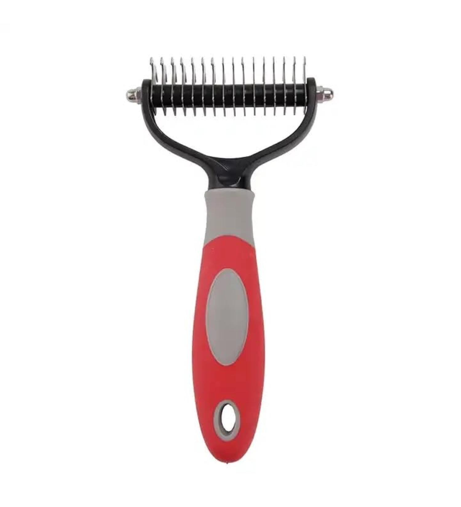 Double Sided Shedding and Dematting Undercoat Rake Comb Brush for Dogs and Cats (Red)