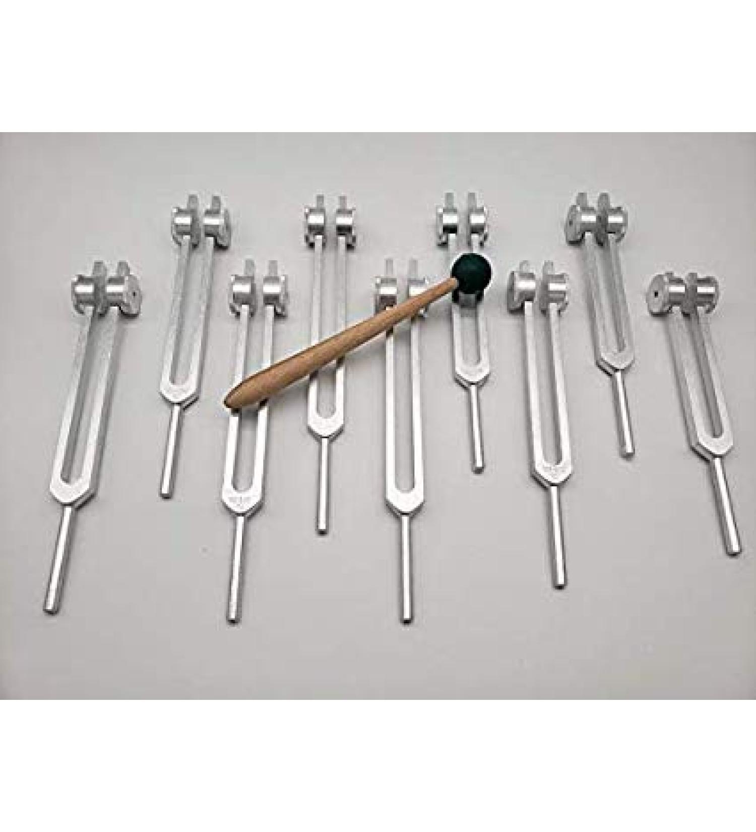 Solfeggio Weighted Tuning Forks Set of 9 with Bag and Striker