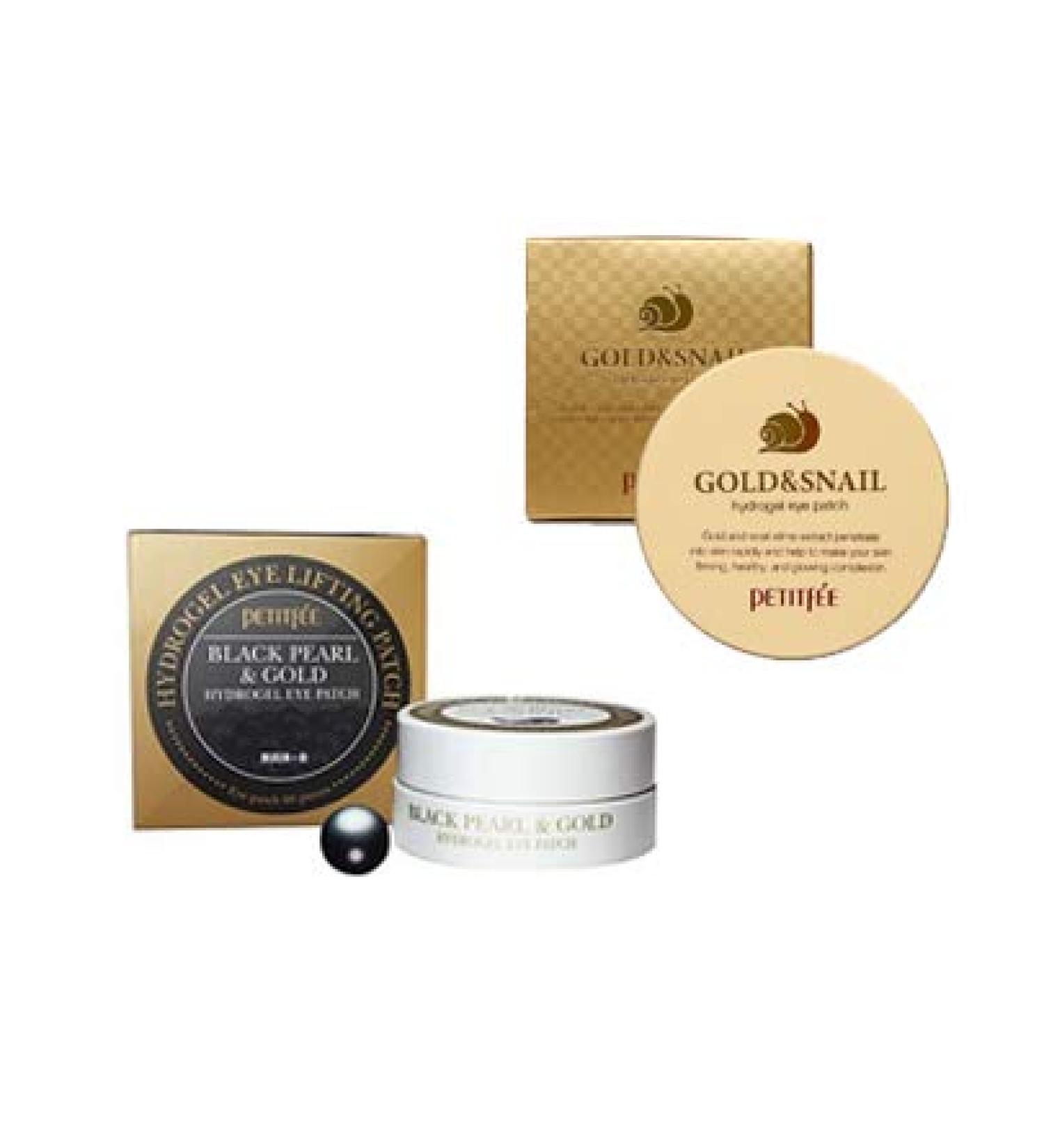 Petitfee Black Pearl and Gold Eye Patch + Gold and Snail Eye Patch SET - Brightens and Hydrates Under Eye Area - Buy Online on GoSupps.com