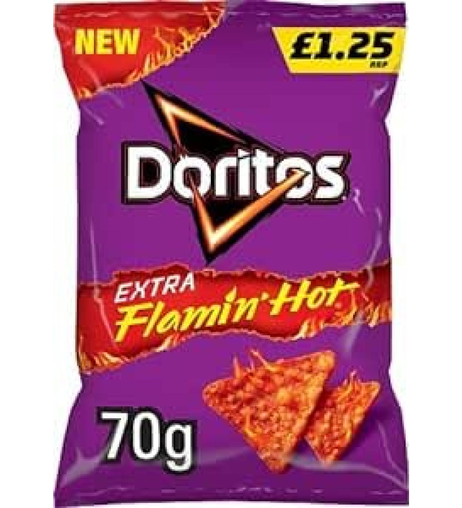 Dortios Extra Flamin' Hot New Crisps 70g Bags (15 Bags x 70g)