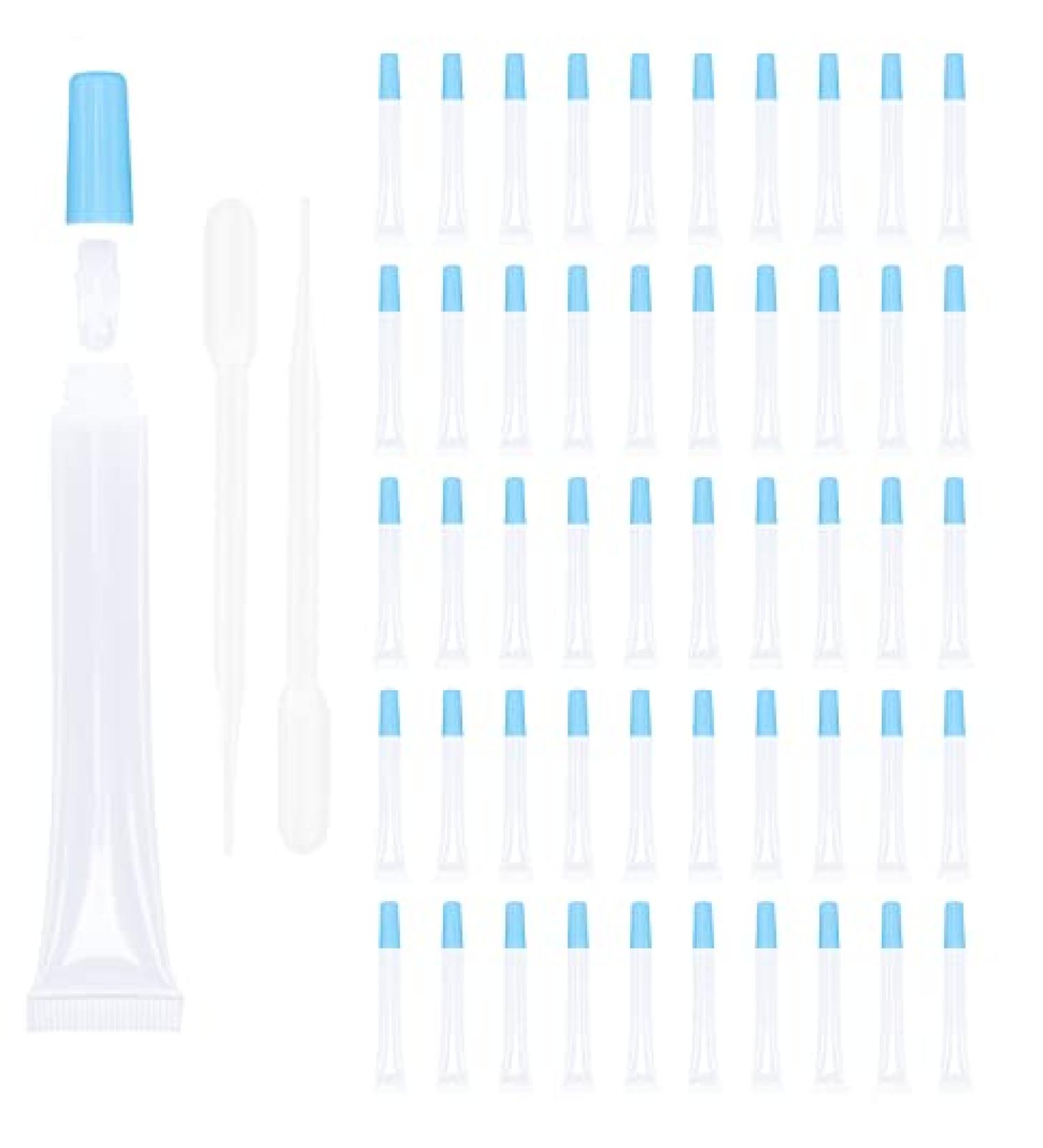 50pcs Empty Long Slim 15ml Squeeze Lip Gloss Tubes with Syringes - Blue Lid | Perfect for DIY Cosmetics & Travel - Buy Online on GoSupps.com