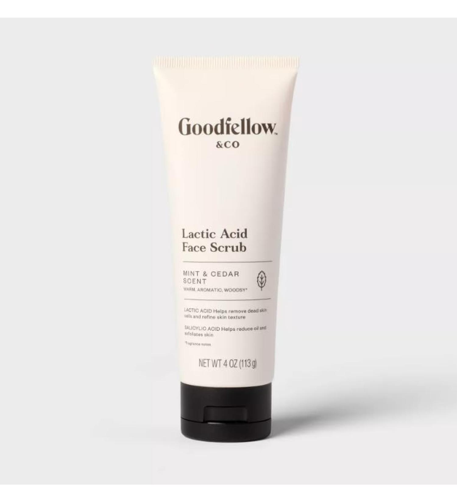 Goodfellow & Co Face Scrub with Lactic Acid & Apricot Oil 4 fl oz Gentle Daily Face Exfoliator for Smooth Skin Mint & Cedar Scent (Single Unit) 4 Fl Oz (Pack of 1) - Buy Online on GoSupps.com