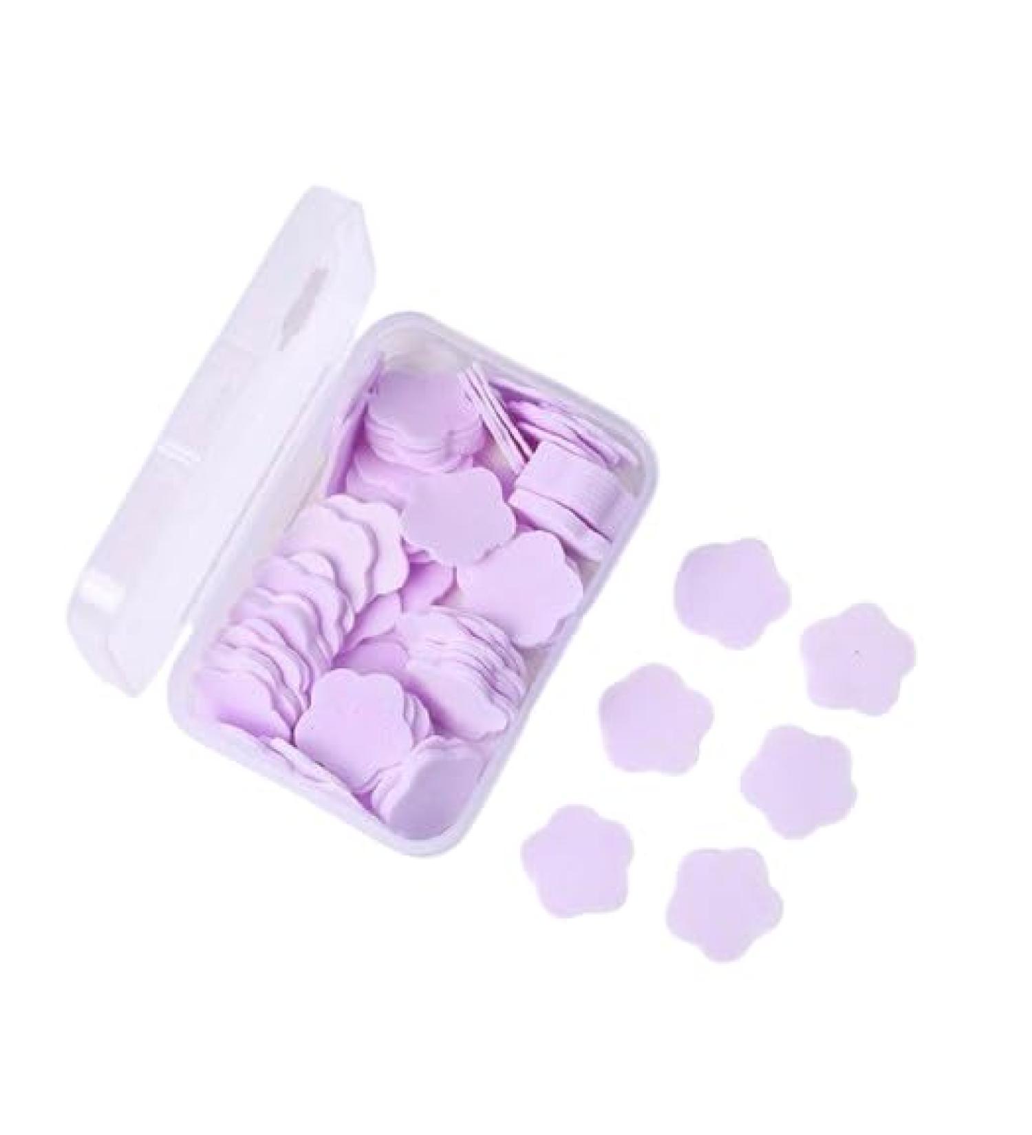 Cute Animal Instant Soap Flower Tablets Travel Hand Soap Sheets 100 Pieces Portable with Case (100 Purple) 2-Pack 100 Purple