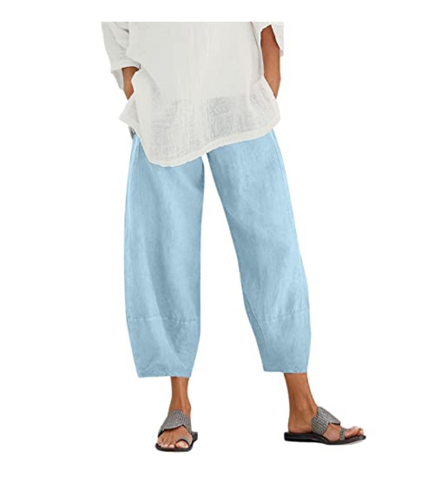 MALAIDOG Womens 2023 Trendy Linen Capri Pants - Sky Blue, X-Large - Buy Online on GoSupps.com