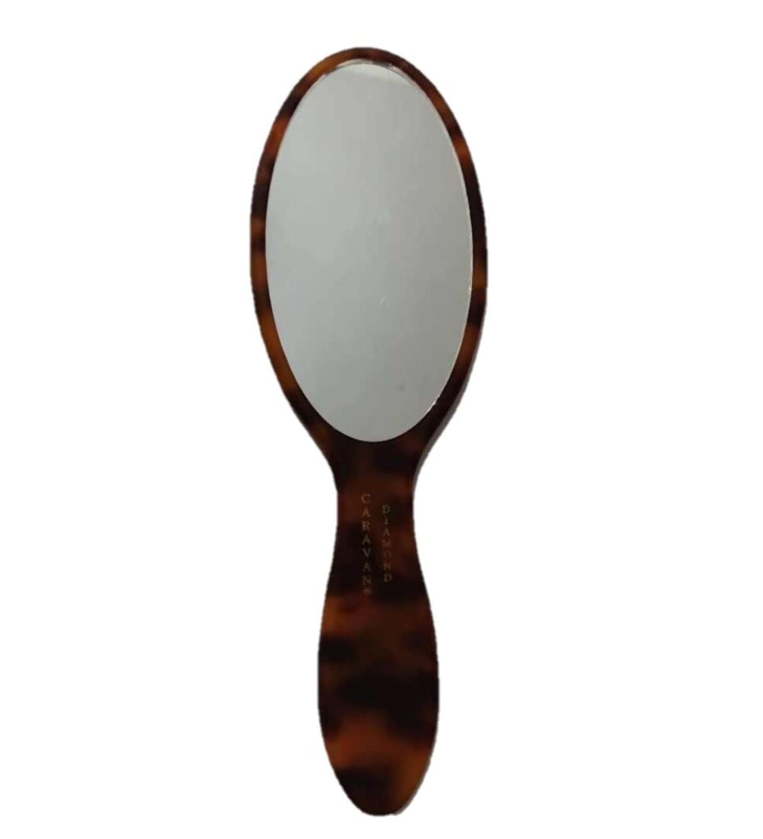 CARAVAN DIAMOND Hand Made Handle Mirror Tortoise Shell Color 7.9" Of Celluloid Acetate Material