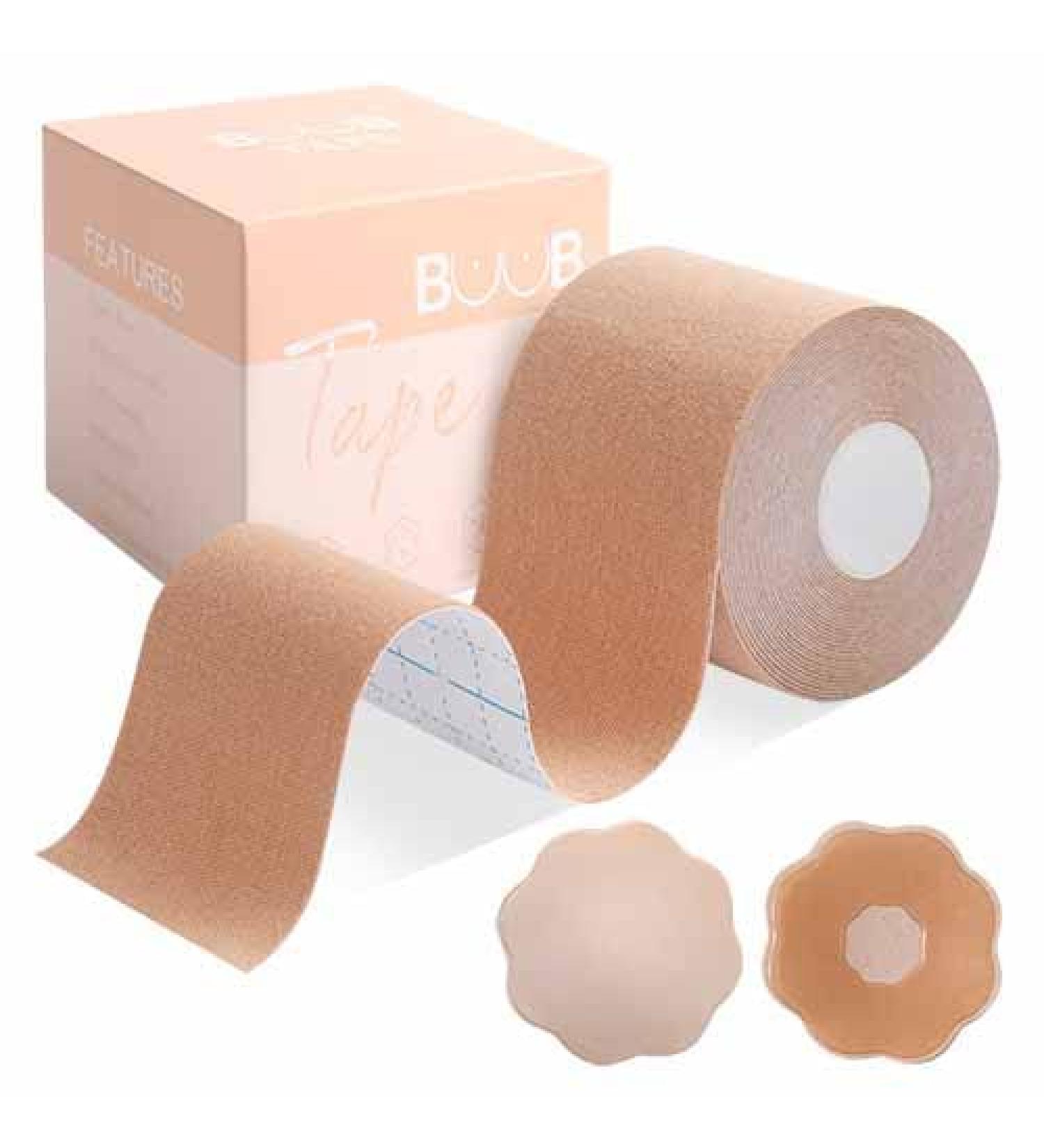 Boob Tape and Petal Nipple Cover Set | Breathable Breast Lift Athletic Tape | Reusable Adhesive Bra for A-E Cup | Large Breast Support - Buy Online on GoSupps.com