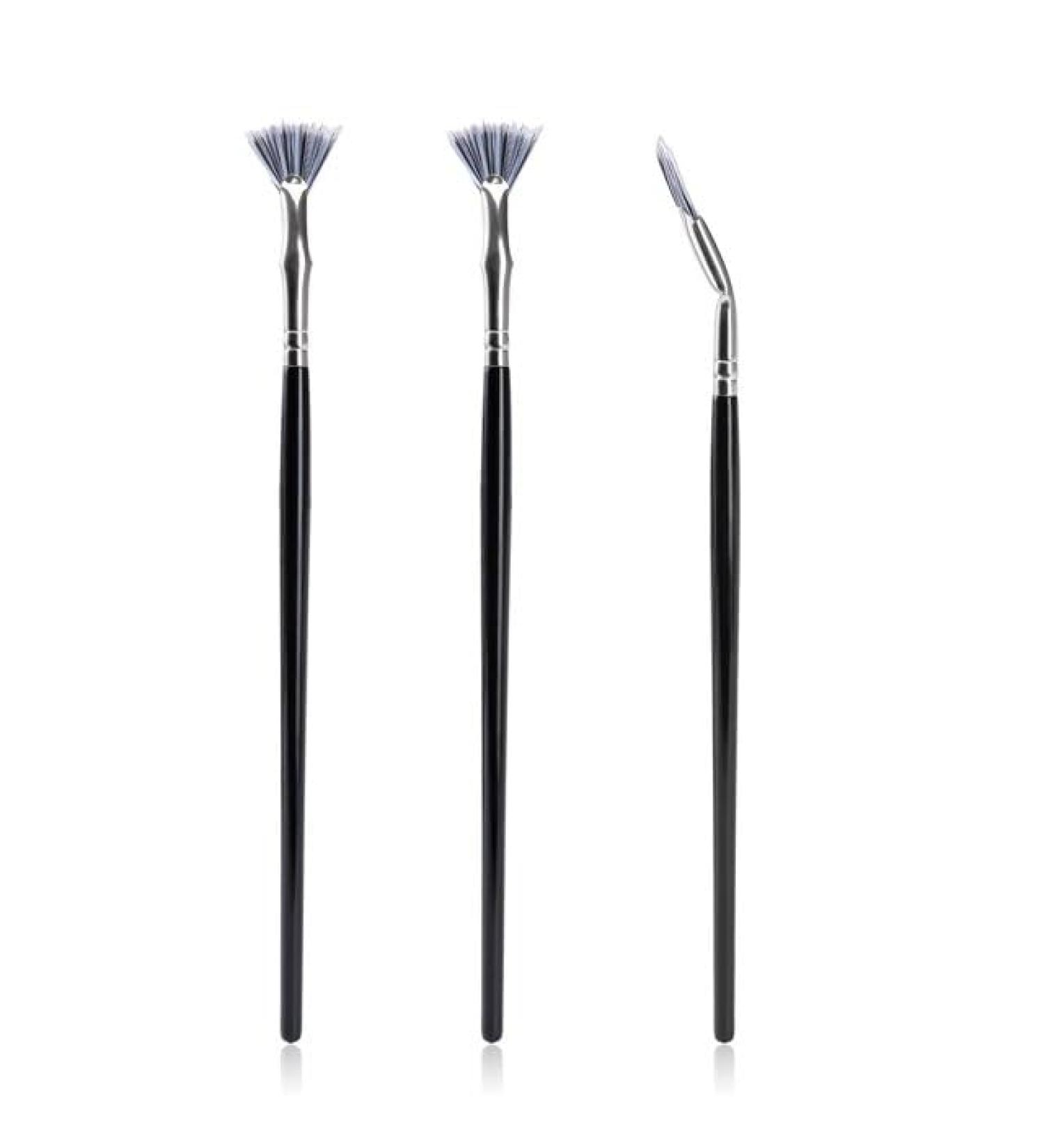 3Pcs Black Mascara Fan Brushes - Angled Eyebrow & Facial Brushes for Natural Lash Lift & Lower Lashes Enhancement | International Shipping - Buy Online on GoSupps.com