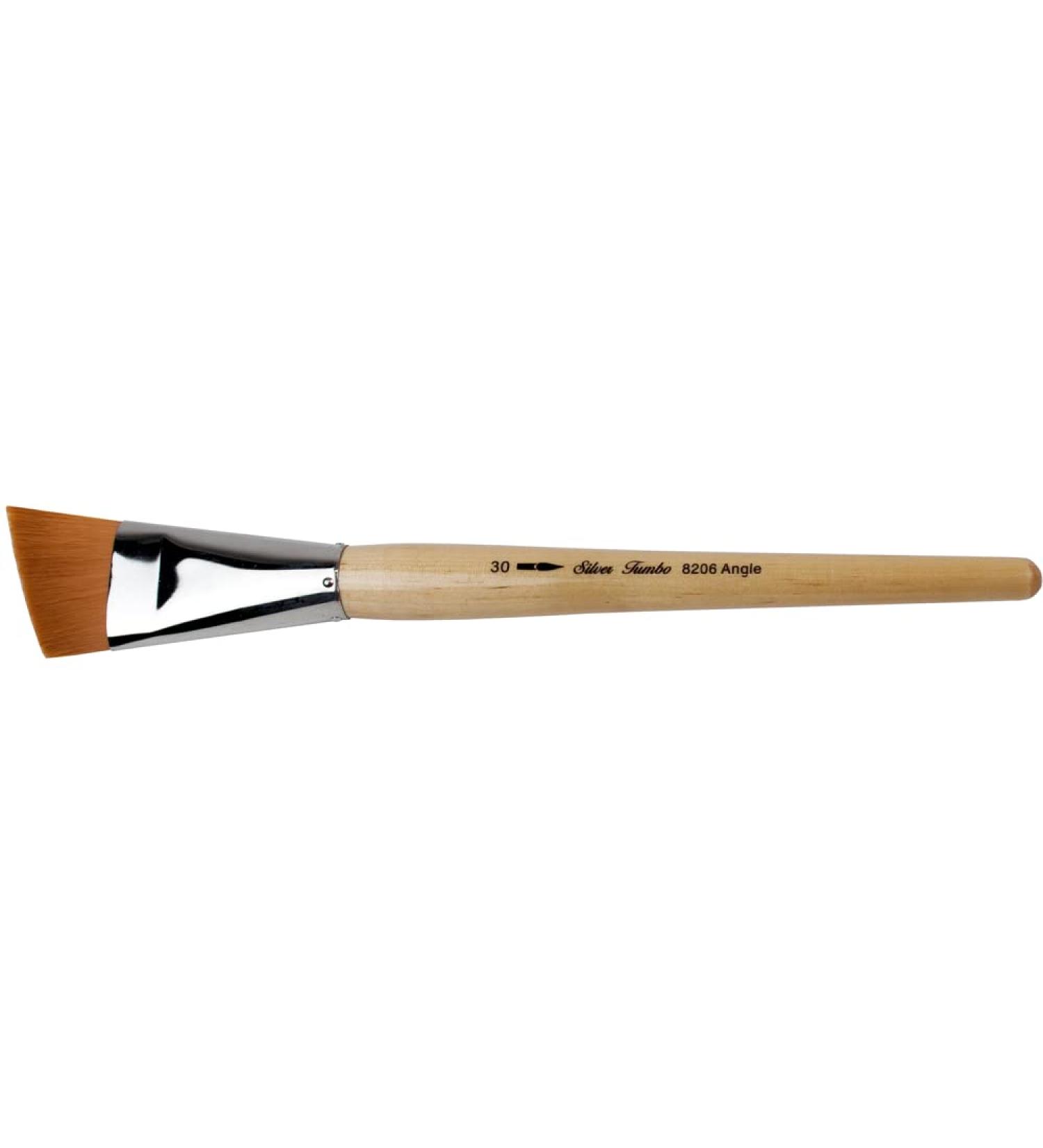 Silver Jumbo Golden Taklon Angle Brush - Size 30 | Ideal for Large Murals, Easel Painters, and Furniture | Mid Length Handle - Buy Online on GoSupps.com