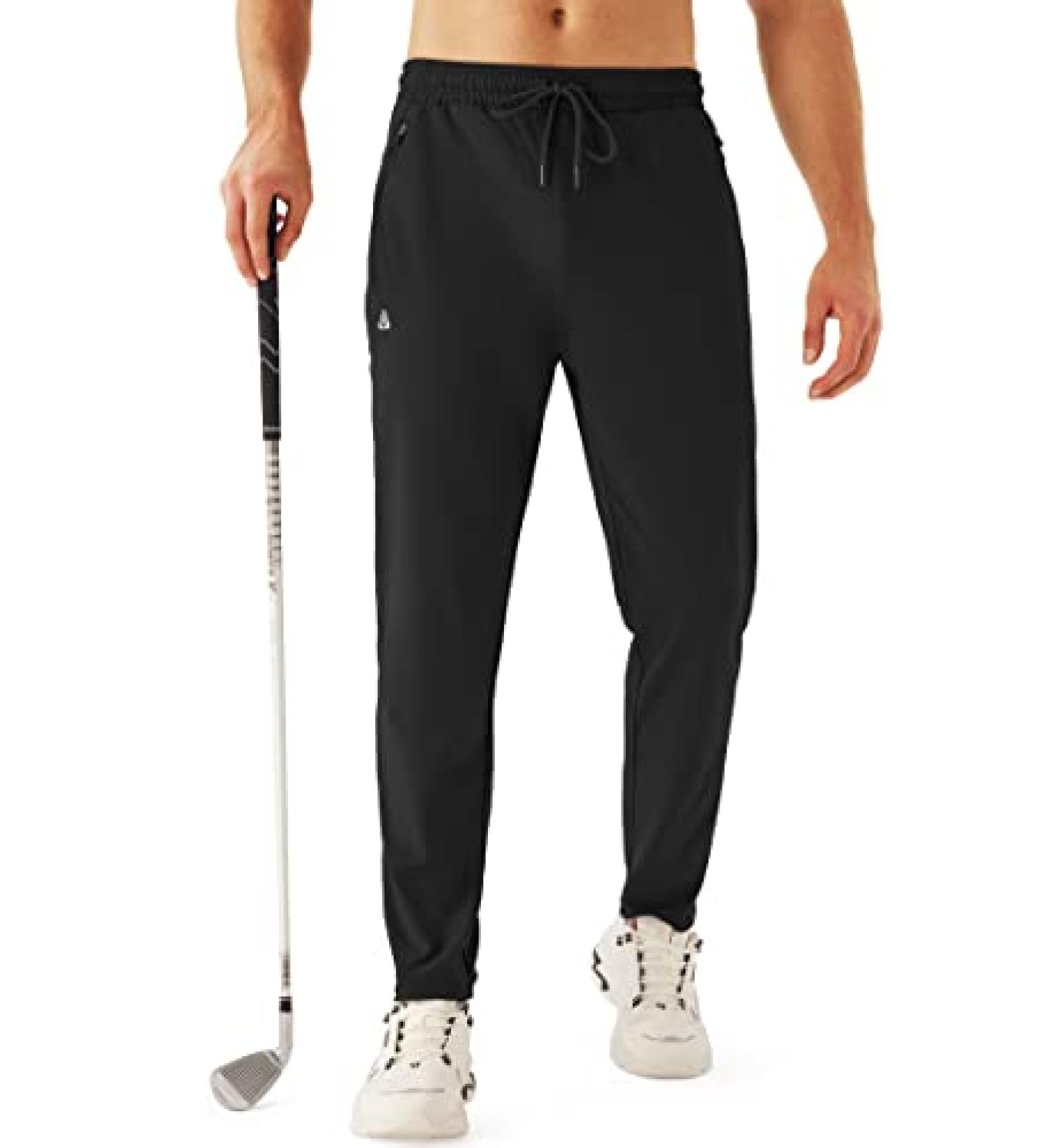 URBEST Men's Stretch Golf Pants with Zipper Pockets - Slim Fit Athletic Sweatpants for Workout, Travel, Running - Black (Medium) - Buy Online on GoSupps.com