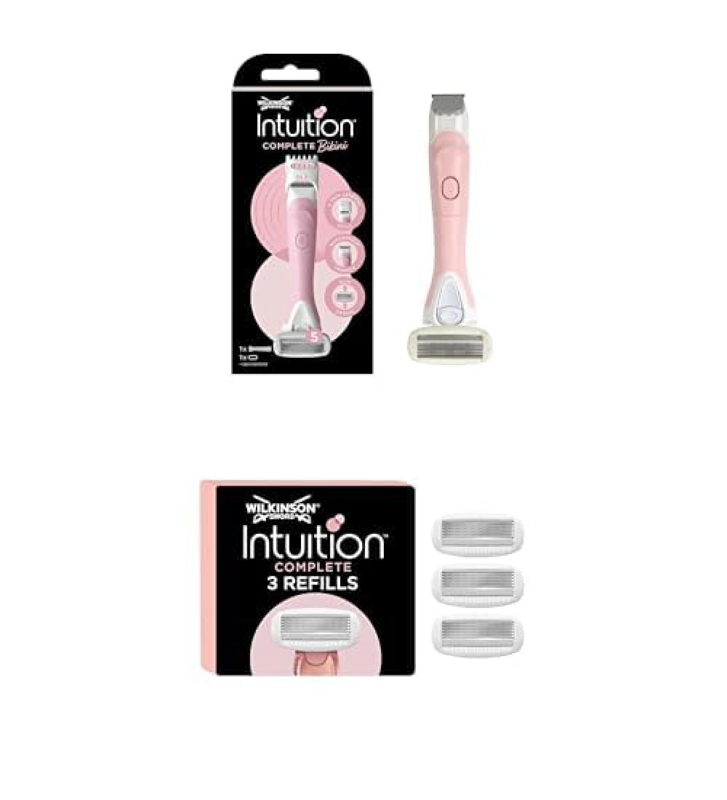 Lot Wilkinson Sword Intuition Complete Bikini Rasoir & tondeuse 2-en-1 avec 5 lames gel protectrices + 3 recharges Skin Protect pour un rasage du maillot pr cis et une peau douce