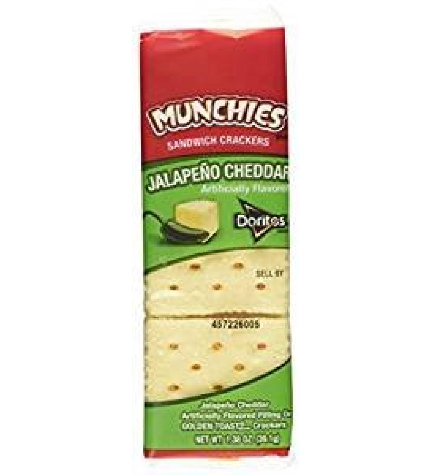 Munchies Jalapeno Cheddar Sandwich Crackers, 1.38 oz, 8 count Jalapeno Cheddar 1.38 Ounce (Pack of 8)