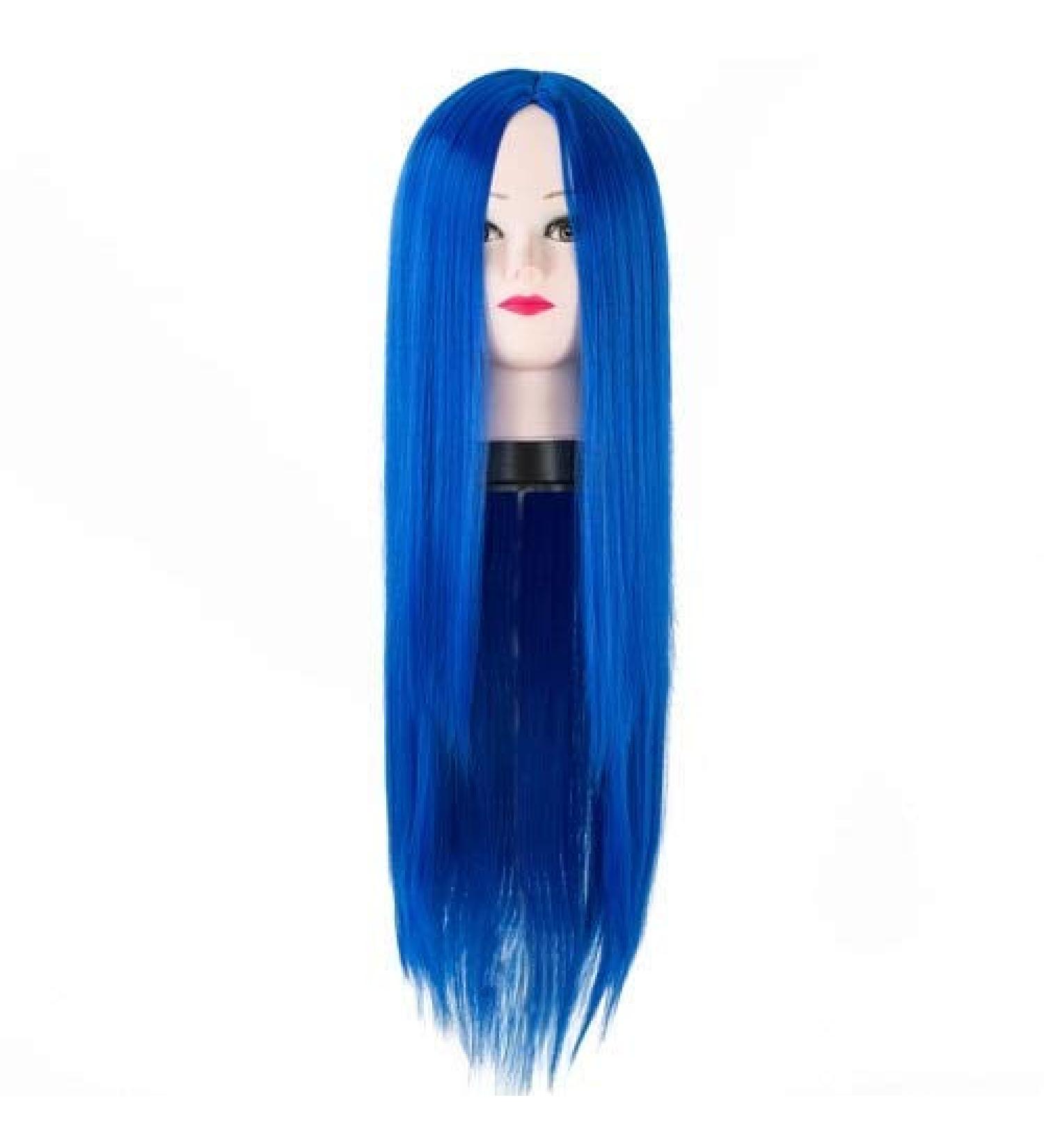 Lfmdjf Red Wigs Middle Part Line Synthetic Long Straight Hair Heat Resistant Fiber Female Costume Carnival Hairpieces #1b Blue