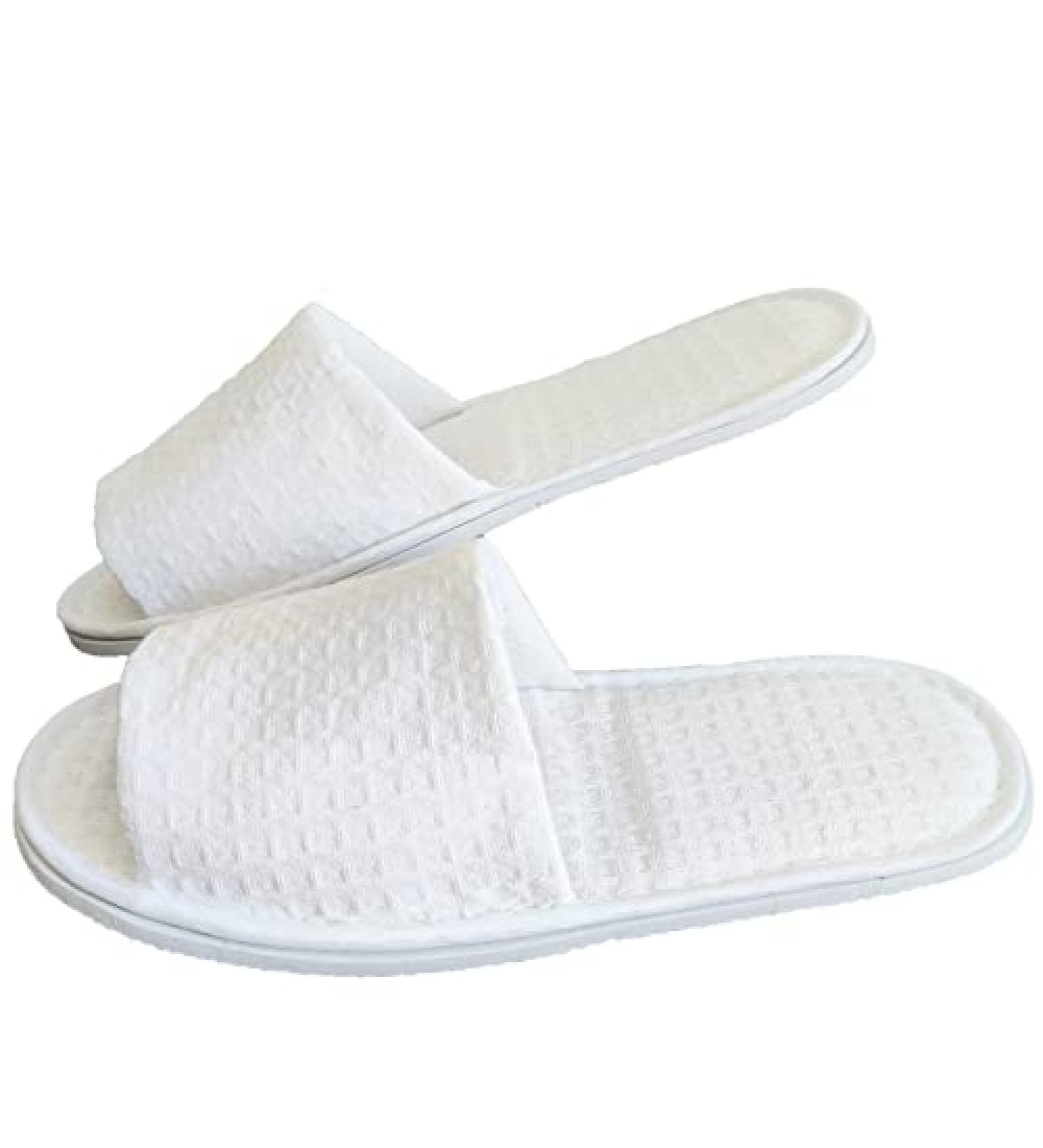 Fineget Open Toe White Waffle Slippers 4 Pairs - Non-Disposable Indoor House Spa Hotel Pedicure - Buy Online on GoSupps.com