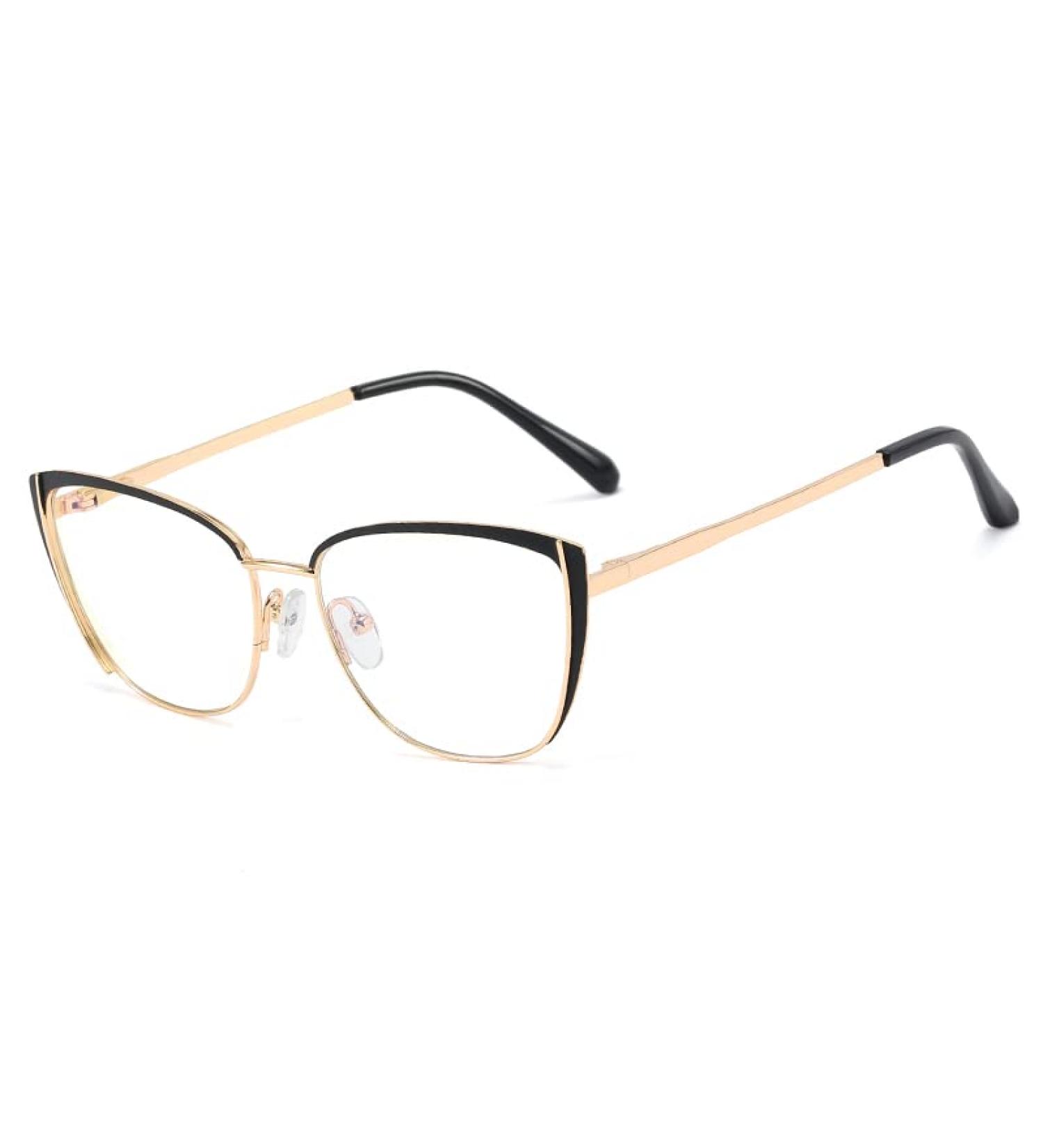 Shop Kachawoo Retro Blue Light Blocking Glasses for Women - Stylish Cat Eye Metal Eyeglasses Frame in Black Gold - Ideal for Computer Use - Buy Online on GoSupps.com