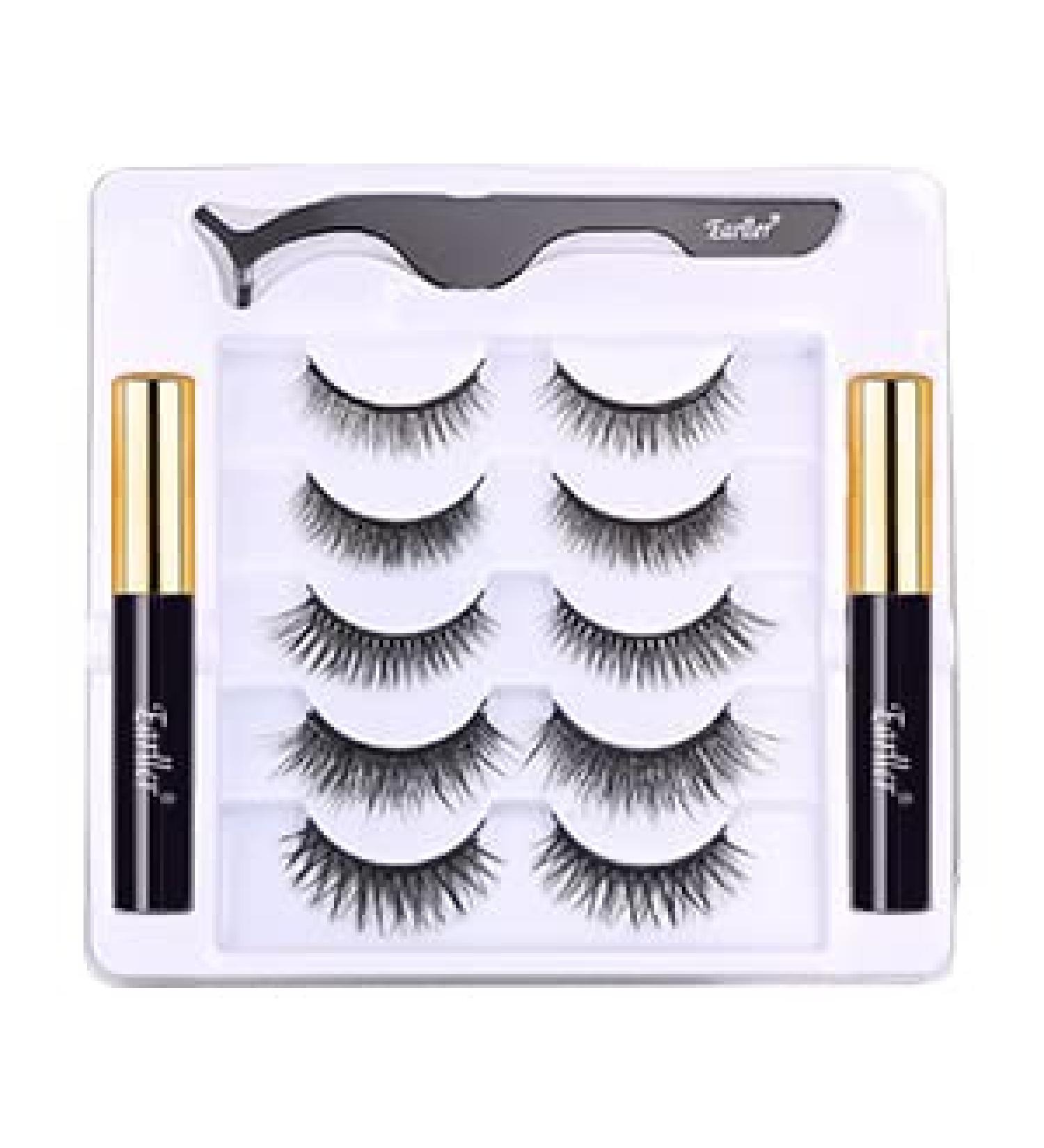 EARLLER Natural Magnetic Eyelashes Kit - 5 Pairs Short Small Magnetic Lashes with Waterproof Strong Magnetic Eyeliner - Easy to Apply & Remove - Natural Looking - Includes 2 Tubes of Liner & 1 Brush - Buy Online on GoSupps.com