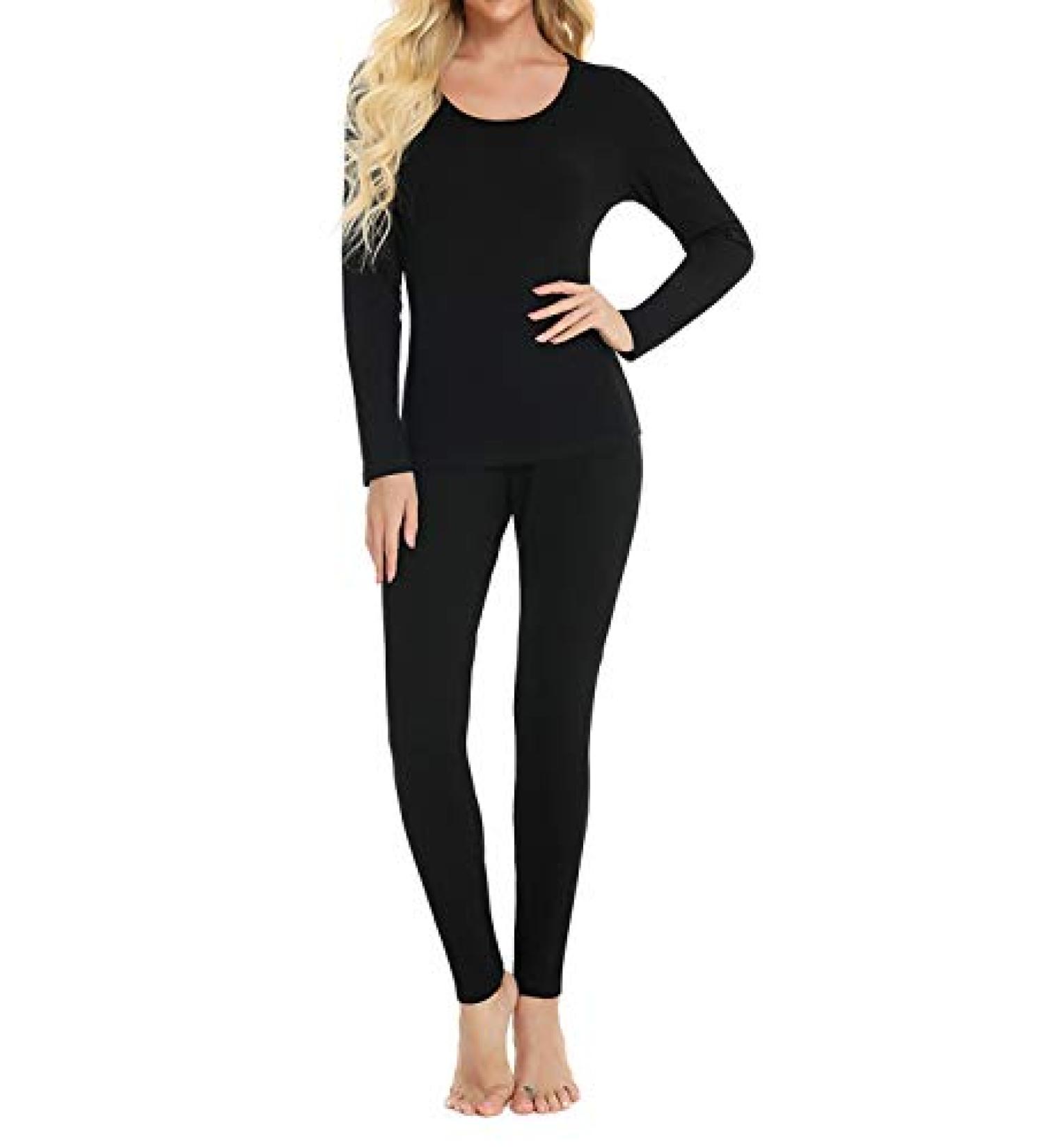 Locachy Women's Cotton Thermal Underwear Set - Ultra Soft Long Johns in Black, Size Medium - Buy Online on GoSupps.com